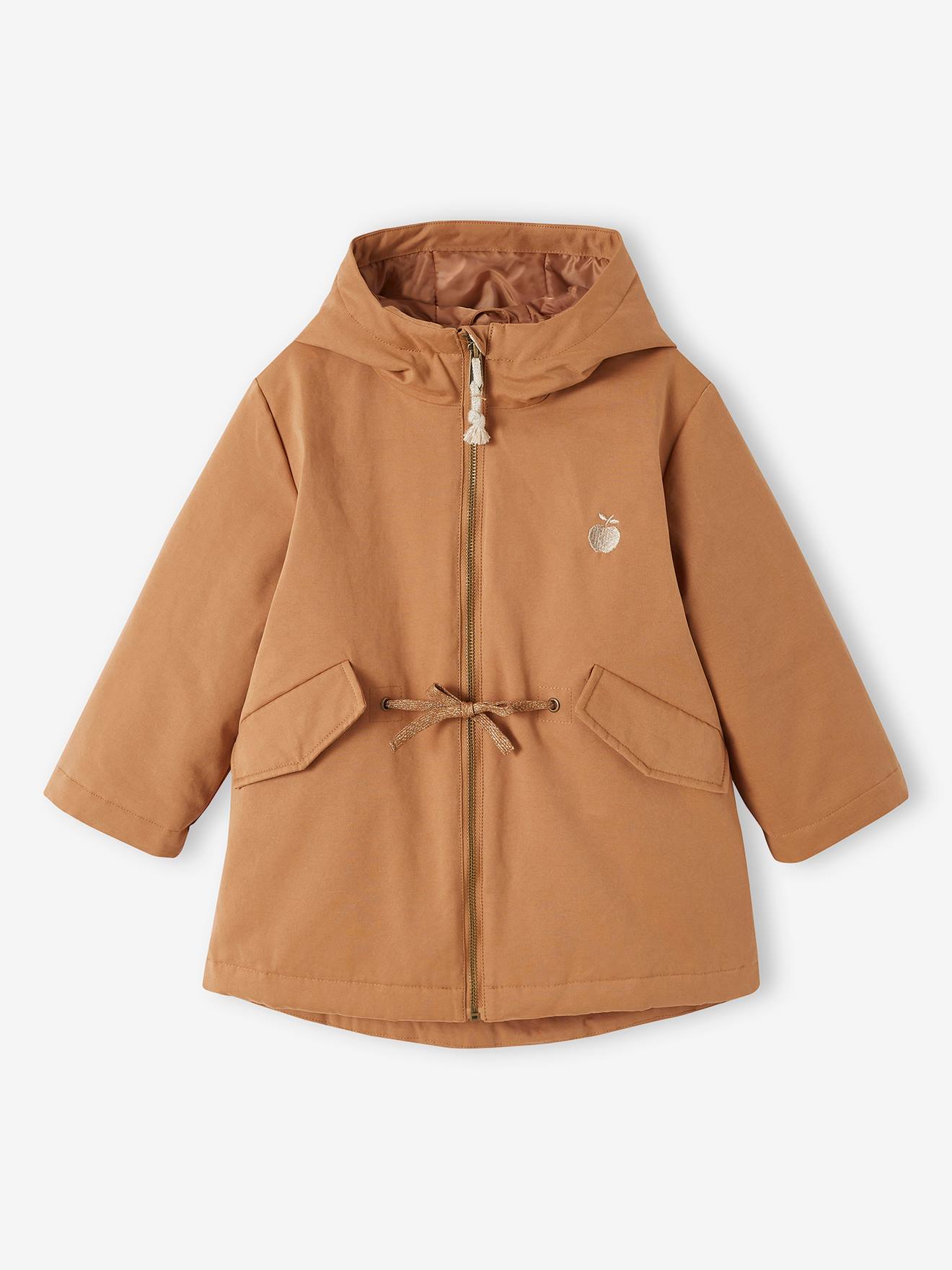 Parka à capuche 3 en 1 fille avec doudoune brillante doublée sherpa camel