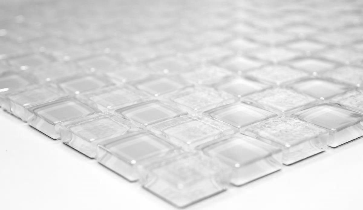 Mosani Mosaikfliesen Glasmosaik Crystal Mosaikfliesen weiß glänzend / 10 Matten