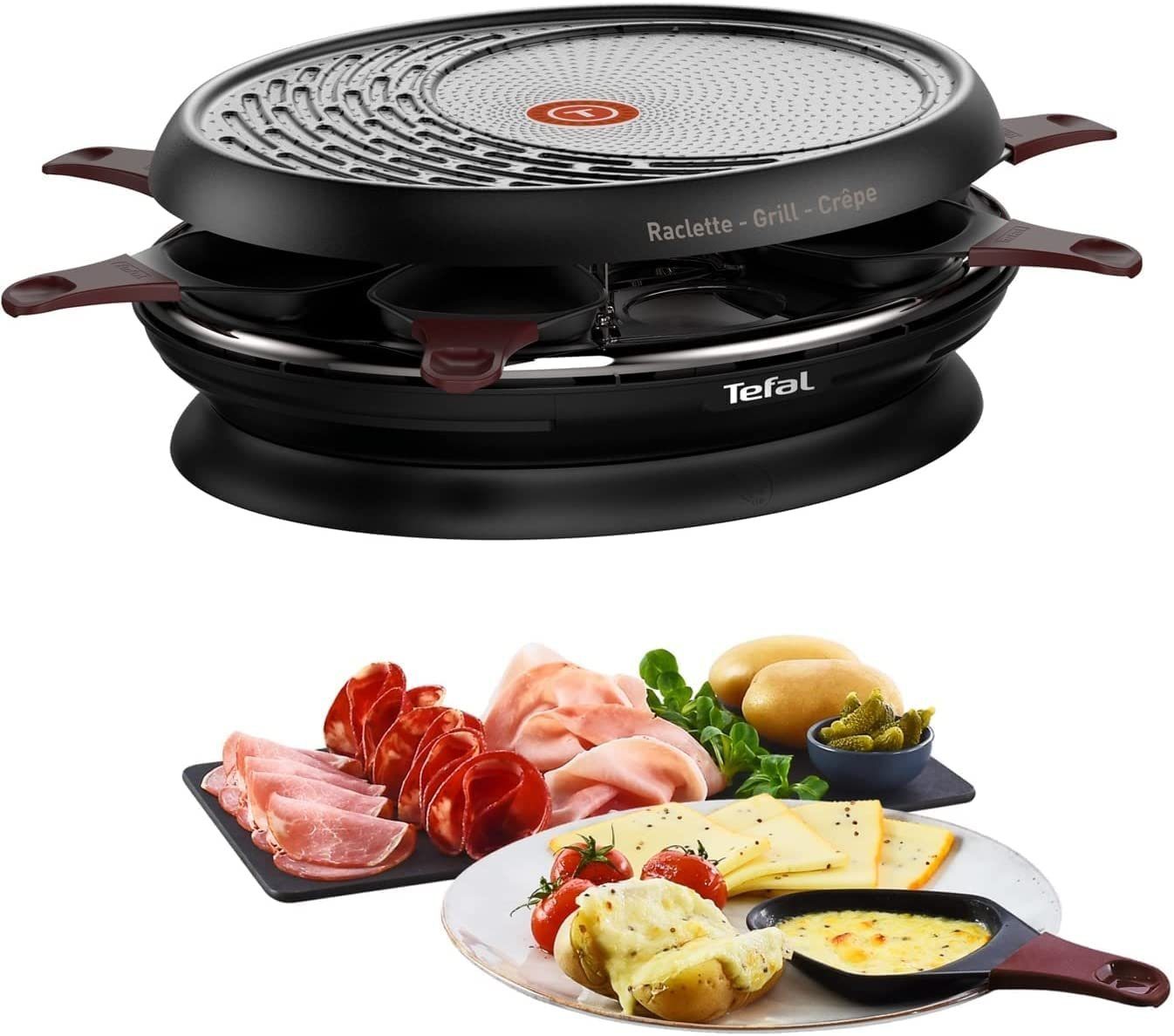 Tefal Raclette RE3200, 8 Raclettepfännchen, 1050 W, + Ingenio Pfannenwender Antihaftbeschichtung