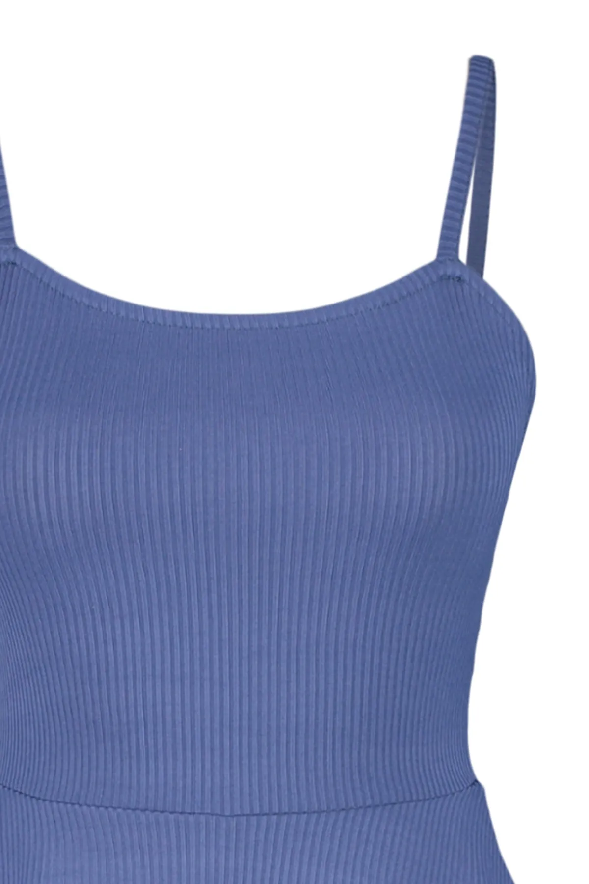 Trendyol Collection  Indigoblau bedruckter Mini-Strick-Jumpsuit mit Riemchenvolant und Shorts TWOSS23TU00044