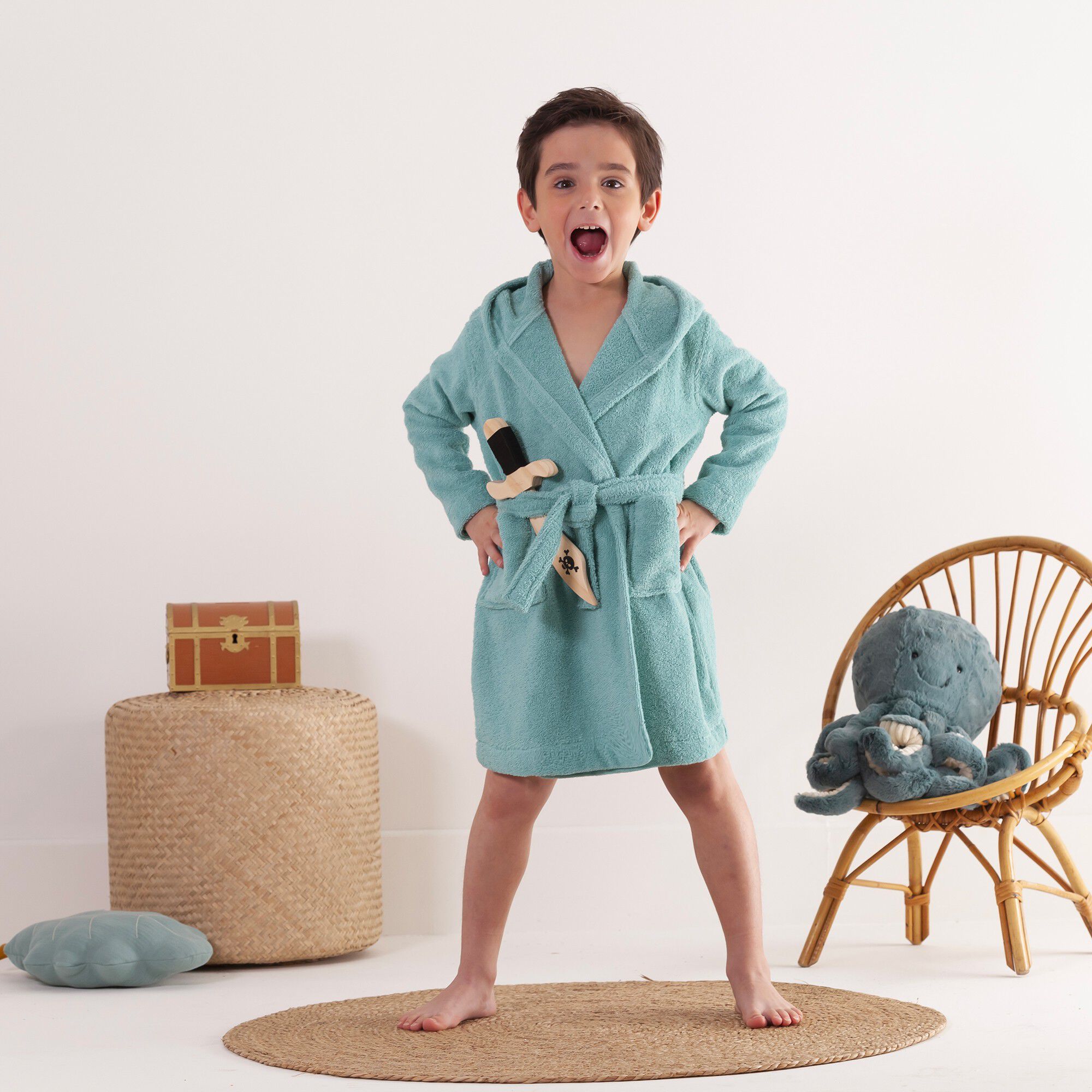 Peignoir de bain enfant pirate éponge coton