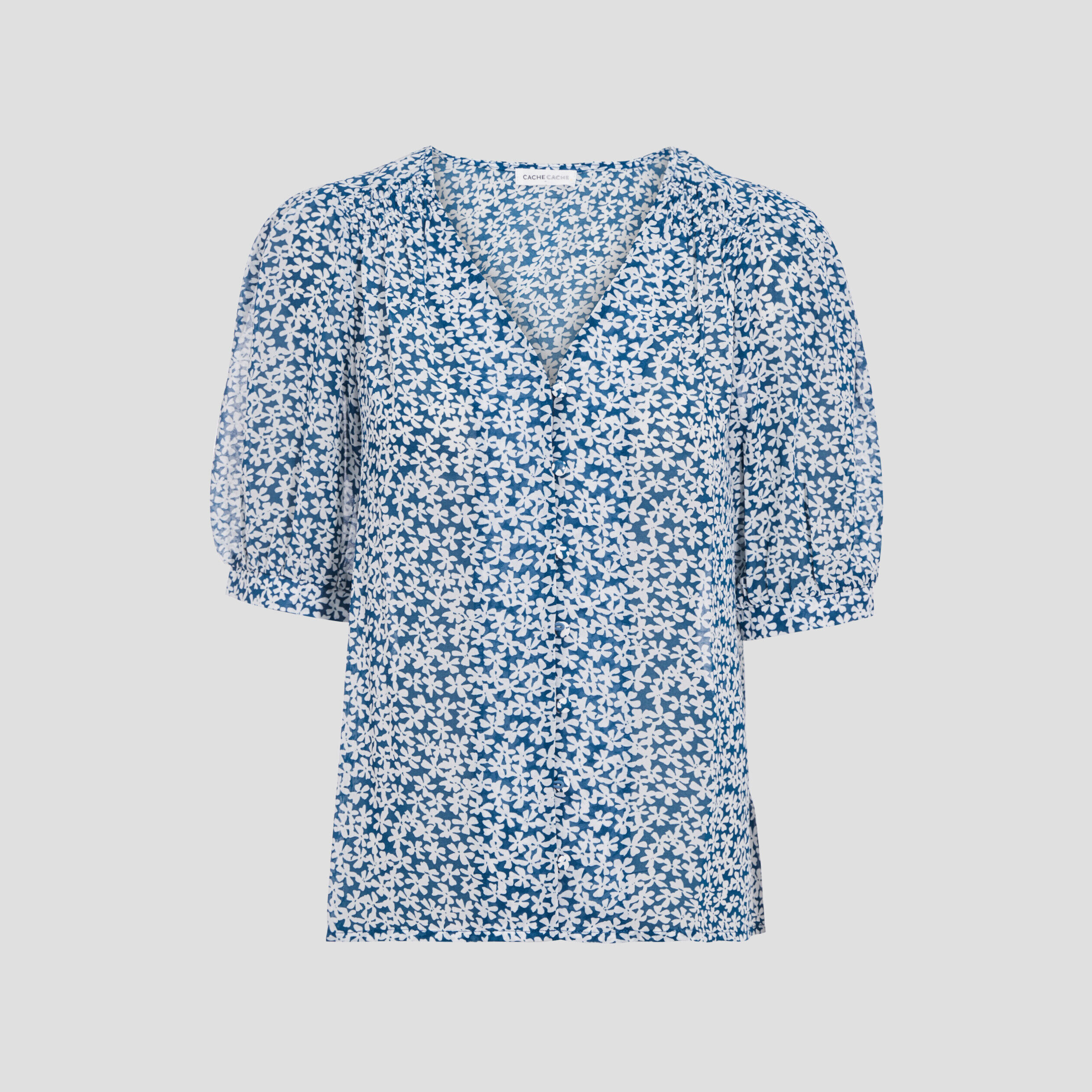 Blouse manches courtes bleu marine femme | Cache Cache