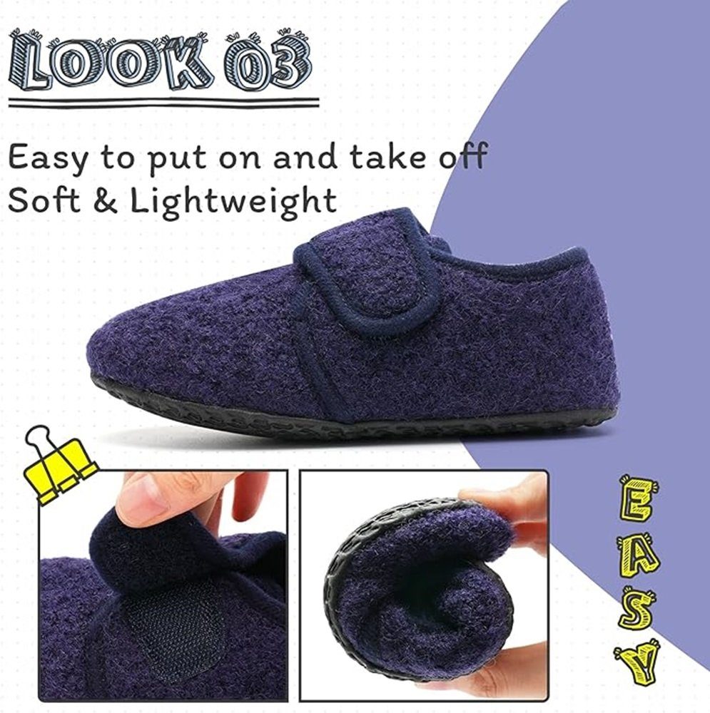 IceUnicorn Kinder-Hausschuhe - Wärmende, rutschfeste Slipper, Klettverschluss Hausschuh (1Paar Kinderhausschuhe, herausnehmbare waschbare Innensohle, rutschhemmder Sohle) Rutschfeste Gummisohle für sicheren Halt