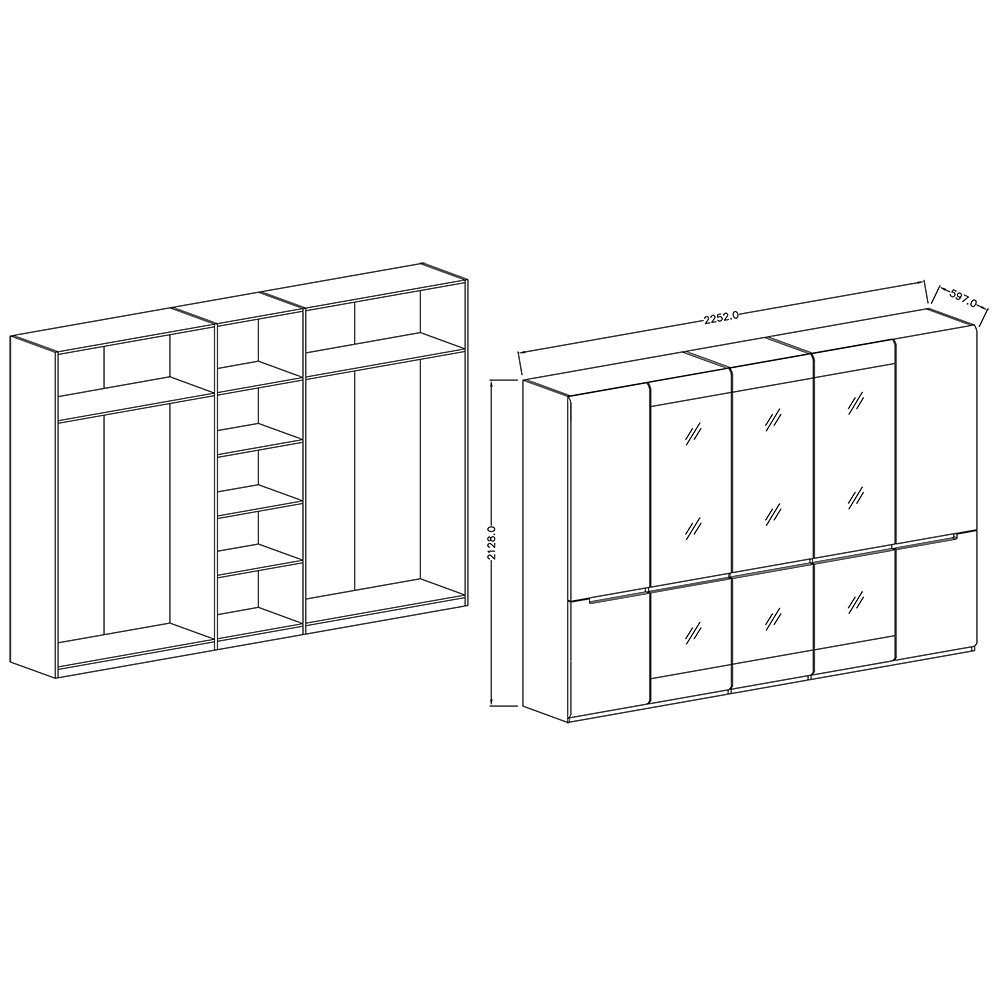 Lomadox Schlafzimmer-Set HERNING-83, (Spar-Set, 5-St), mit 160cm Bett in weiß mit weiß Hochglanz und schwarz