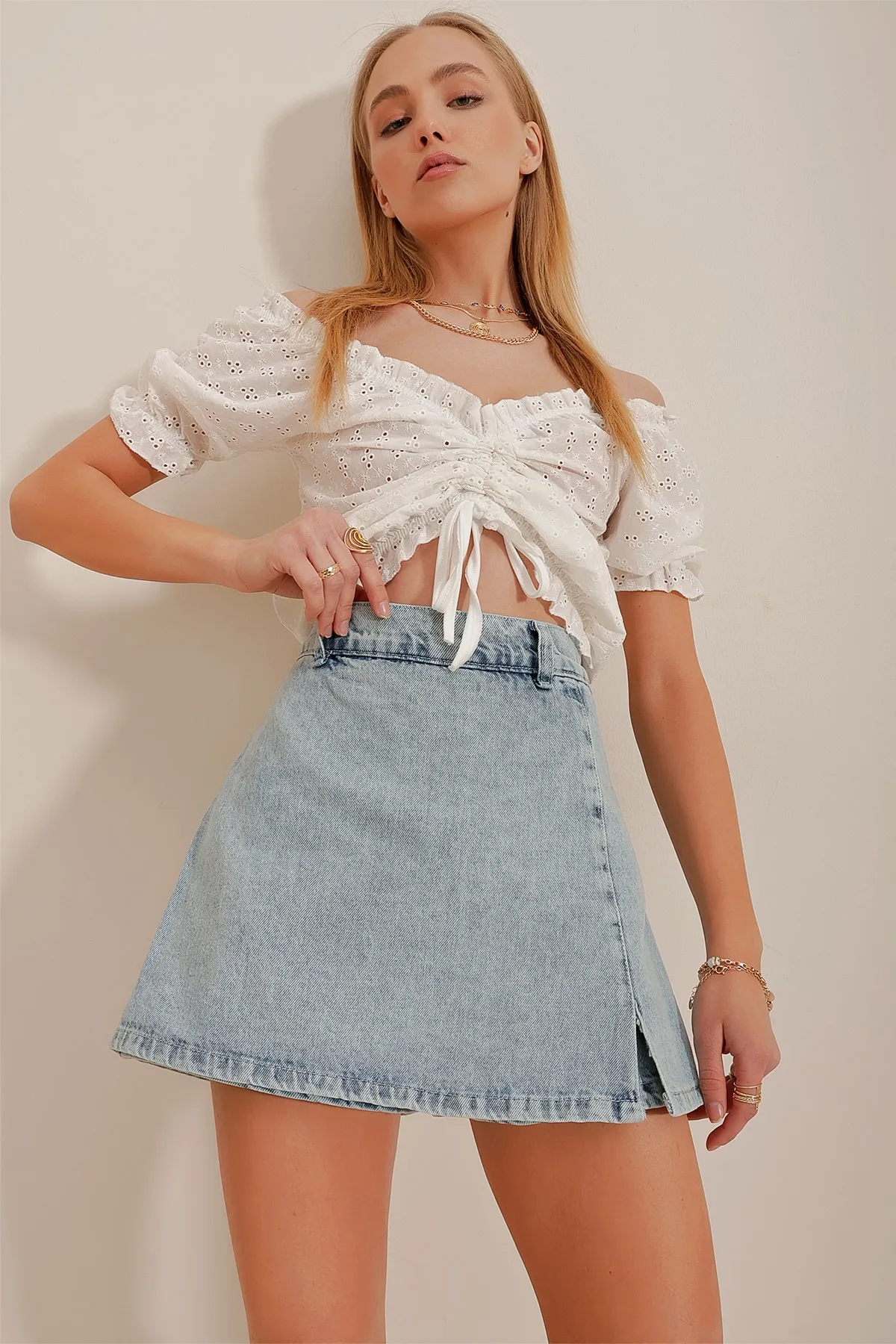 Trend Alaçatı Stili  Rock - Blau - Mini