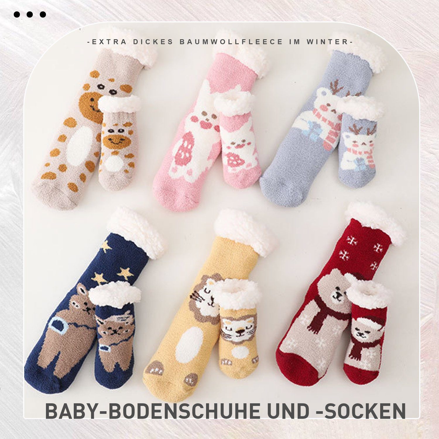Daisred Thermosocken 3 Paar Kinder Tiersocken Flauschige Bodensocken