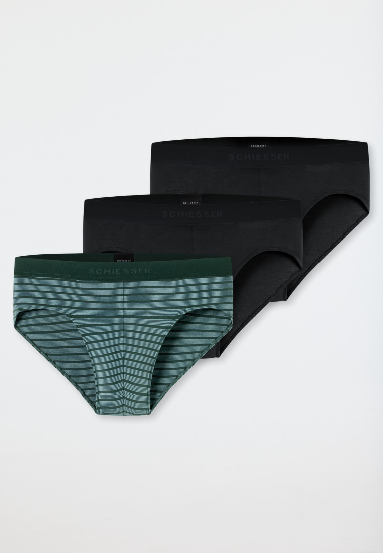 Rio-Slips 3er-Pack Organic Cotton Webgummibund uni/gestreift schwarz - 95/5