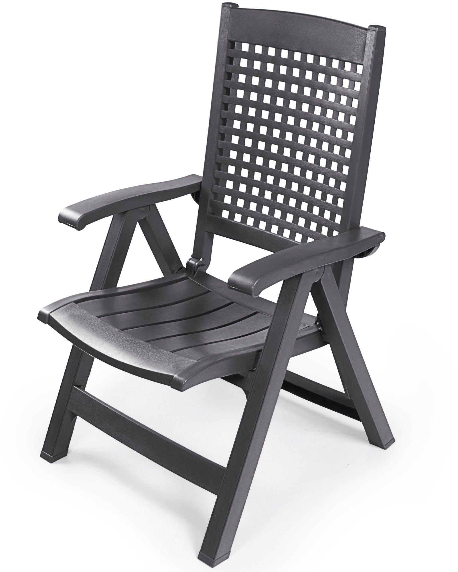 ONDIS24 Klappstuhl Bellami Hochlehner Klappsessel anthrazit Gartensessel mit Armlehnen, klappbar in 4 Stufen, Safetylock, UV-beständig, wetterresistent