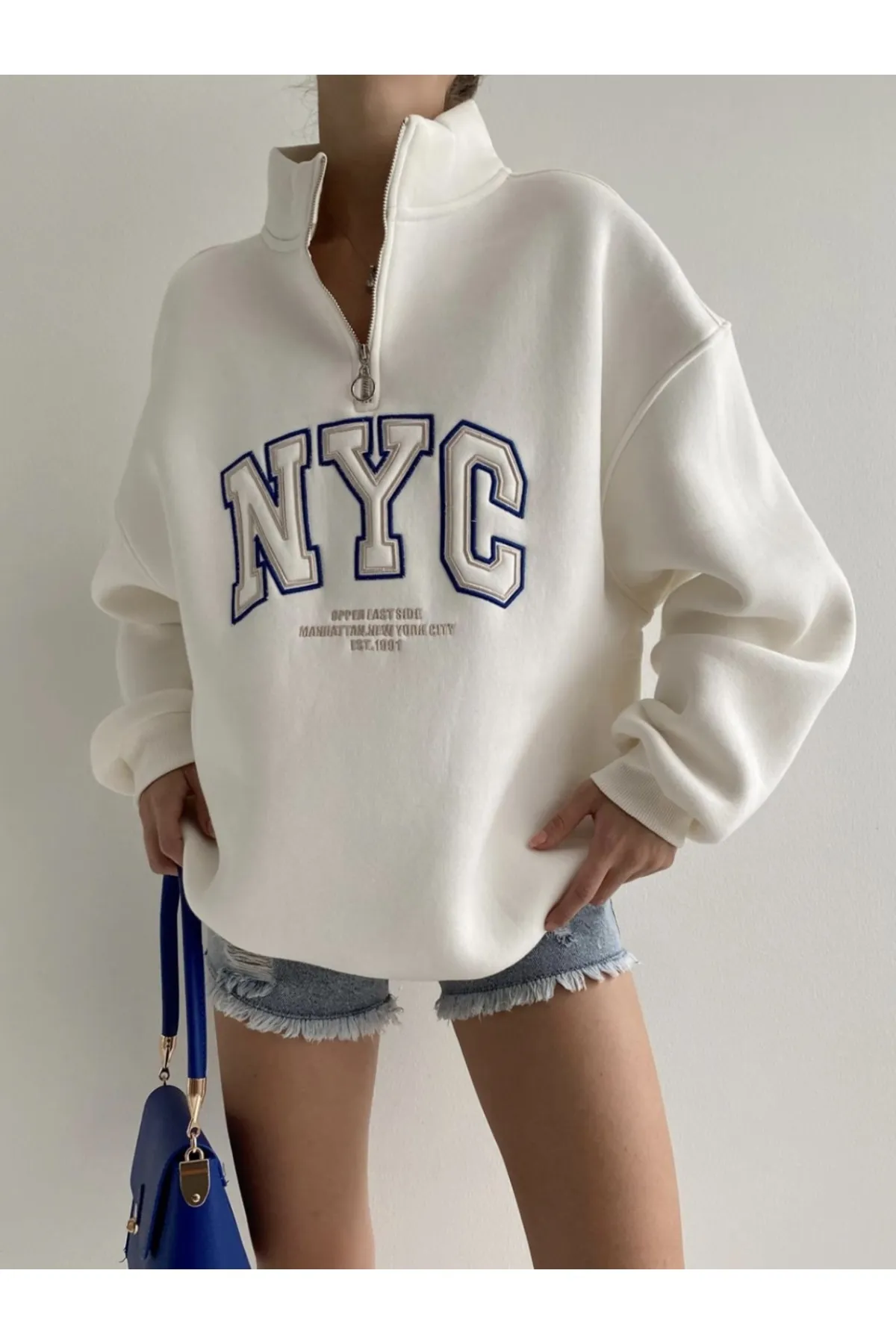 IŞILDA FASHION  NYC BESTICKTES REISSVERSCHLUSS-SWEATSHIRT