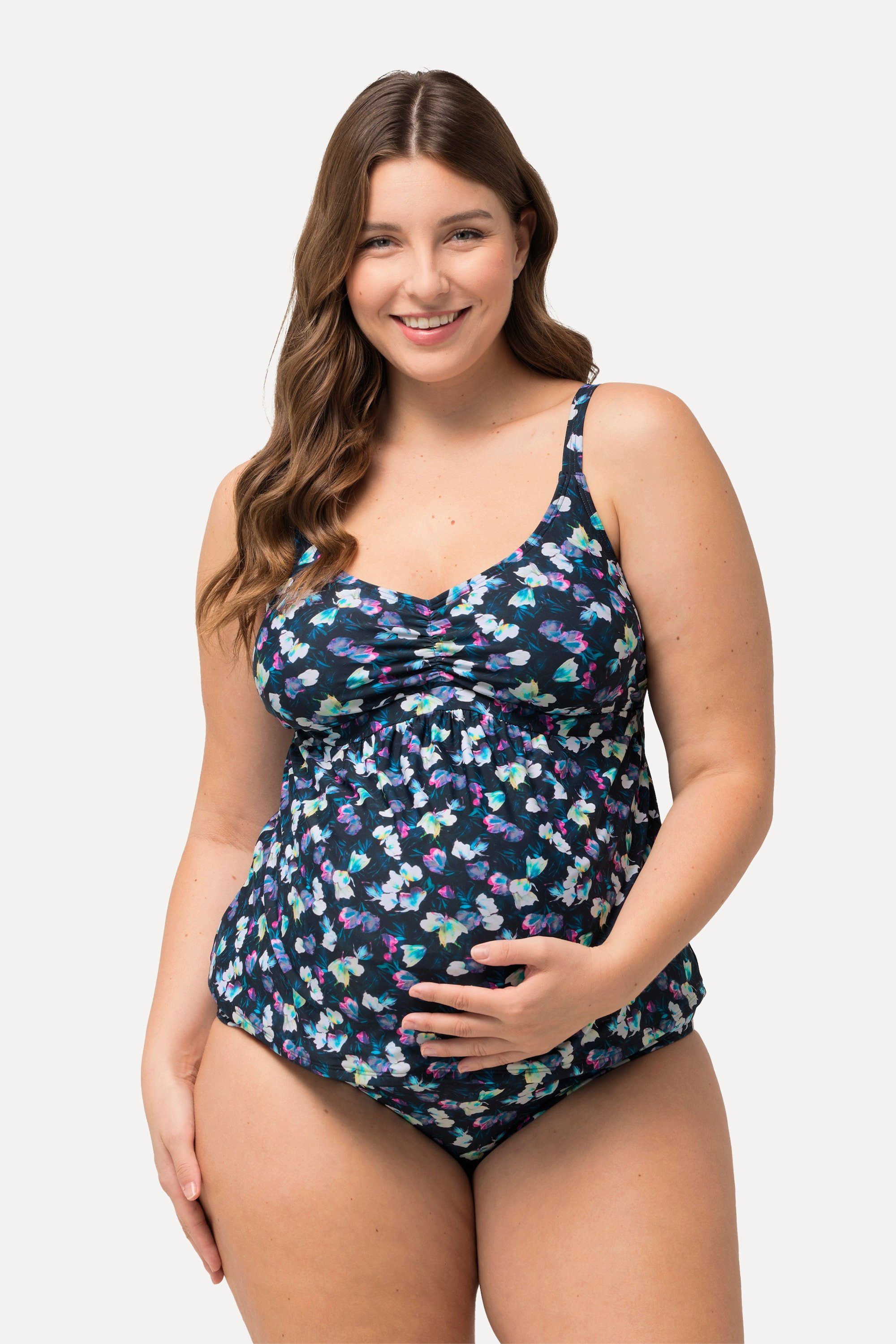Ulla Popken Tankini Bellieva-Tankini Zweiteiler Blumenmuster Raffung