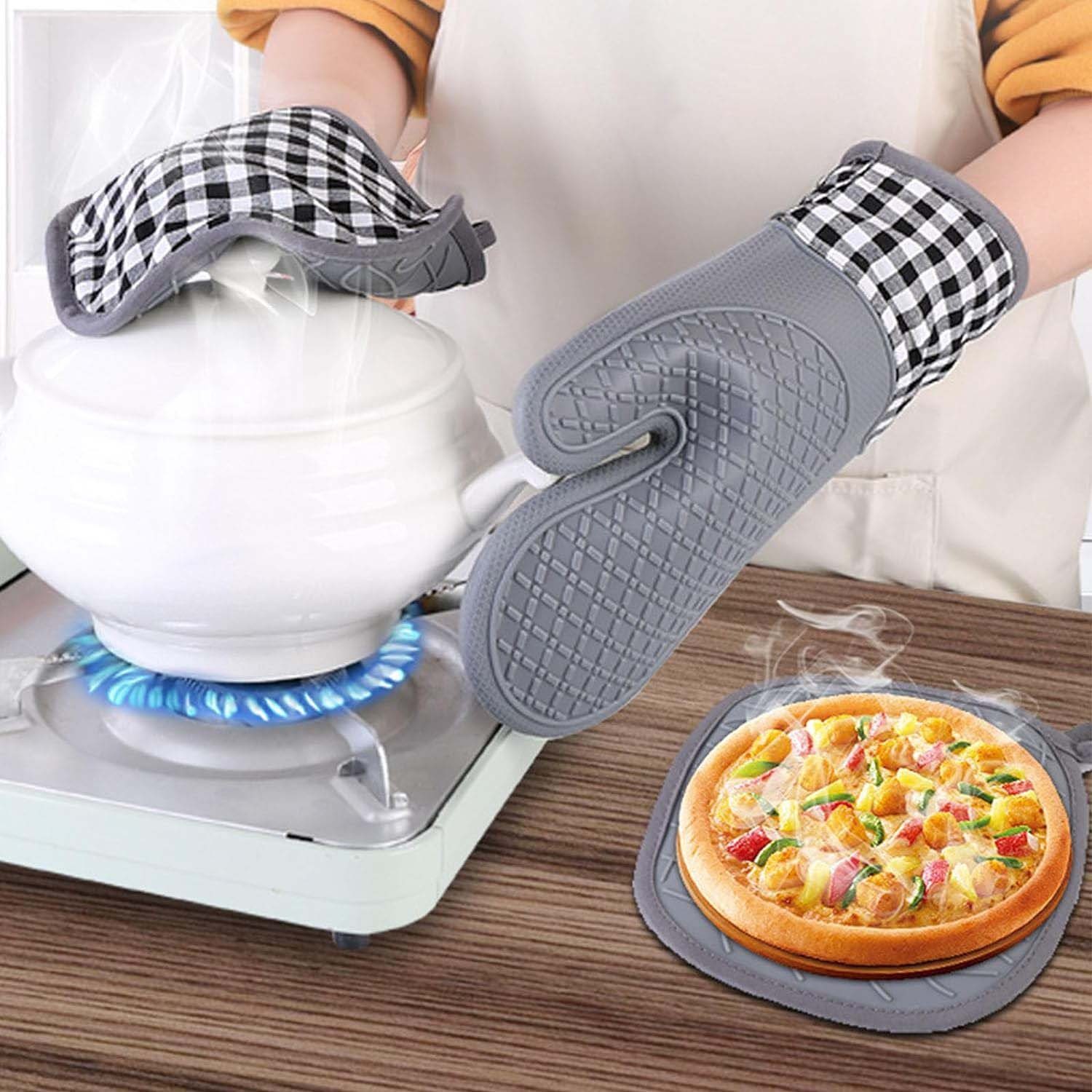aikidio Topflappen wasserdichte rutschfeste Ofenhandschuhe, Grillen, Kochen (Grau), (1-tlg)