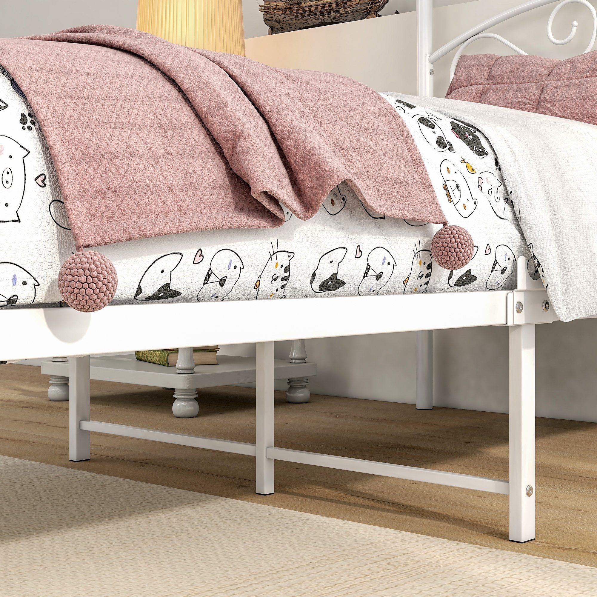DEEP POWER Himmelbett Klassisch Design Schlafzimmerbett Bettrahmen,Weiß 90x200cm, Metallbett