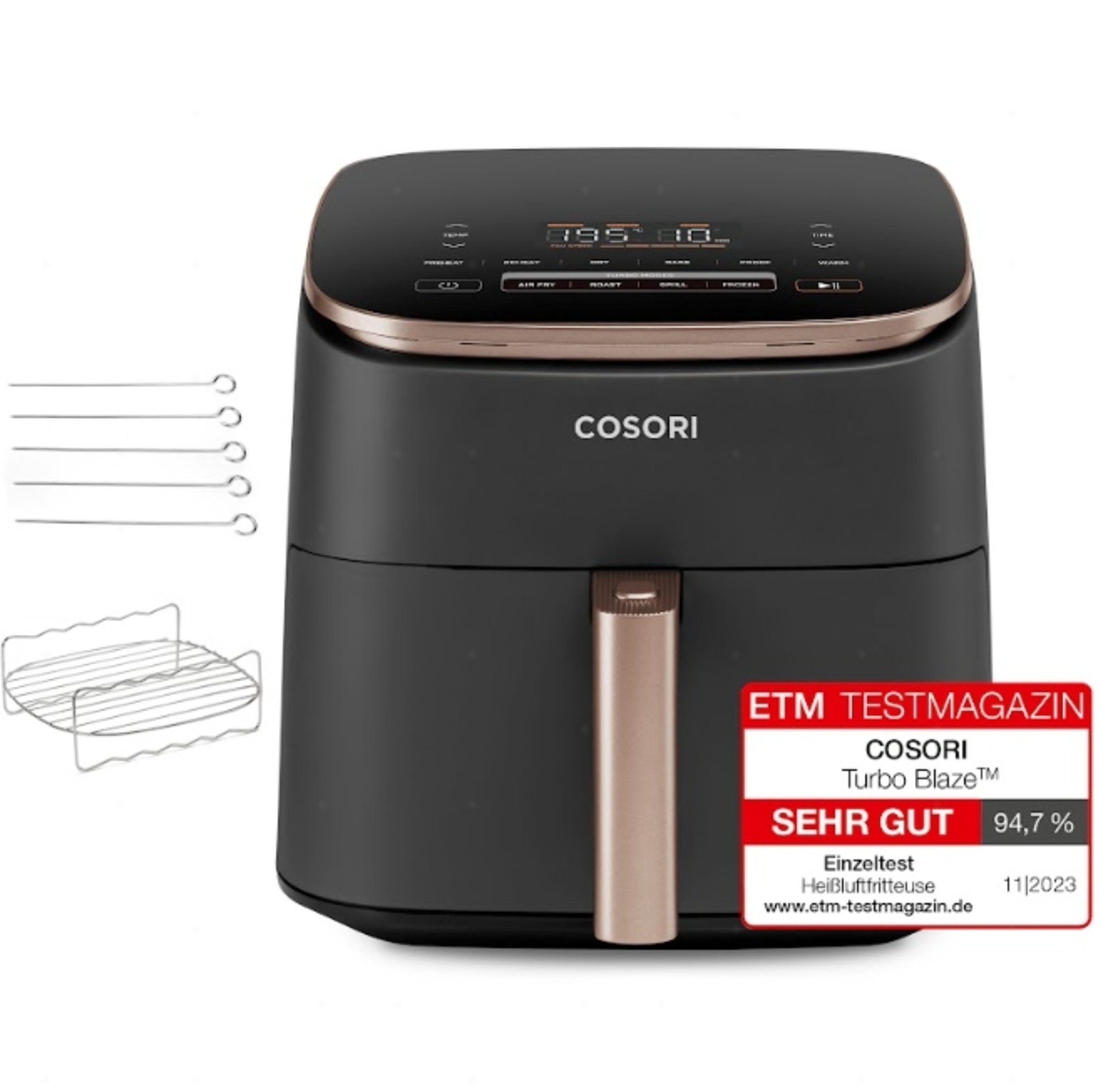 Cosori Heißluftfritteuse TurboBlaze Chef Edition, 6.0-Liter, CAF-DC602-KEUR, 1725,00 W, Einzigartiger DC-Motor, 40 % Stromsparen und 46 % schneller zubereiten