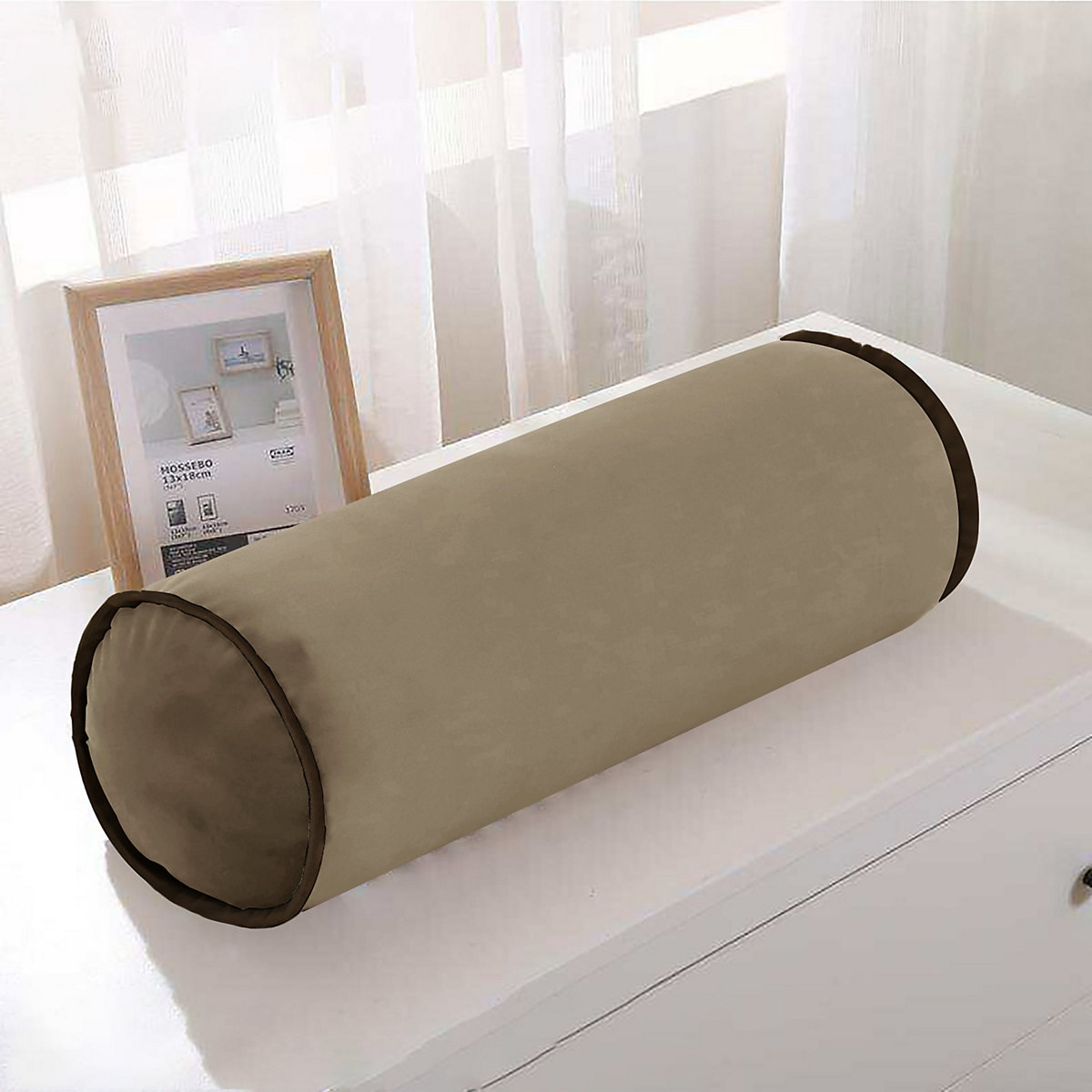 Großes Nackenrollkissen, dekoratives Bolster Kissen für Bett oder Sofa, Bein- und Kniestützkissen mit abnehmbarem Samtbezug