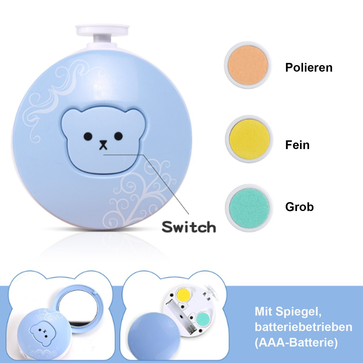 Baby Ja Baby-Fußnagelknipser Elektrische Baby Nagelfeile, Maniküre-Pediküre-Set, Baby Nagelfeile, Mit 6 Schleifköpfen