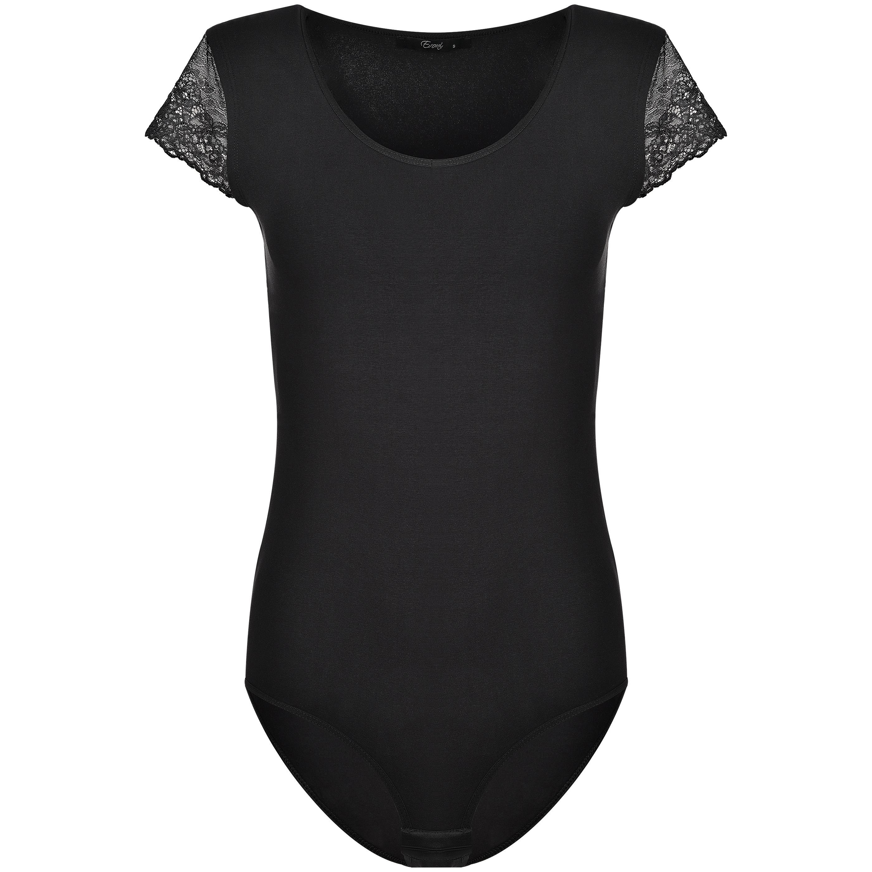 Evoni Body Damen Kurzarmbody mit Spitzenärmeln