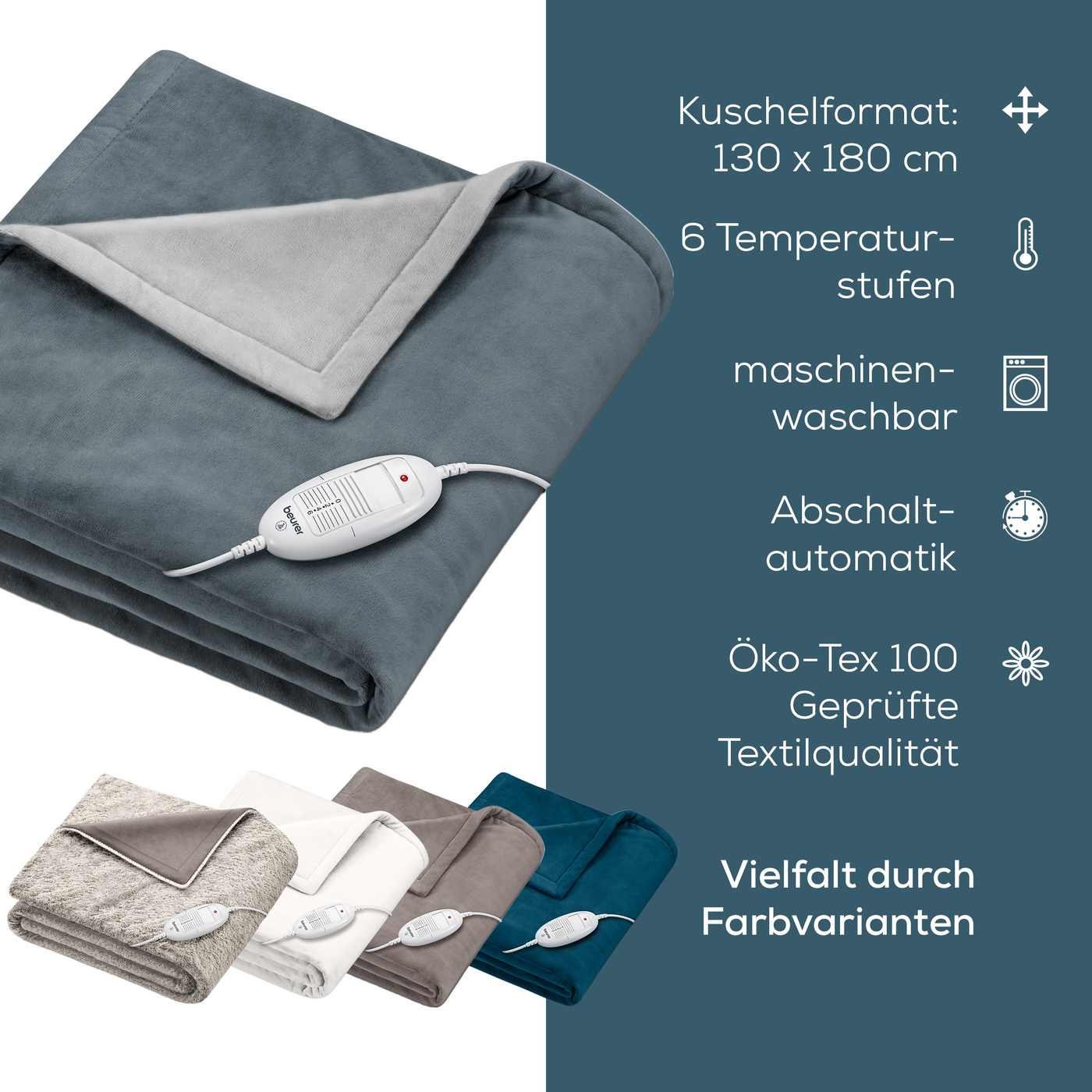 Beurer Wärmezudecke HD 75 Cosy Dark Grey-Atmungsaktive Heizdecke in trendigem Grau mit anschmiegsamer Flauschfaser