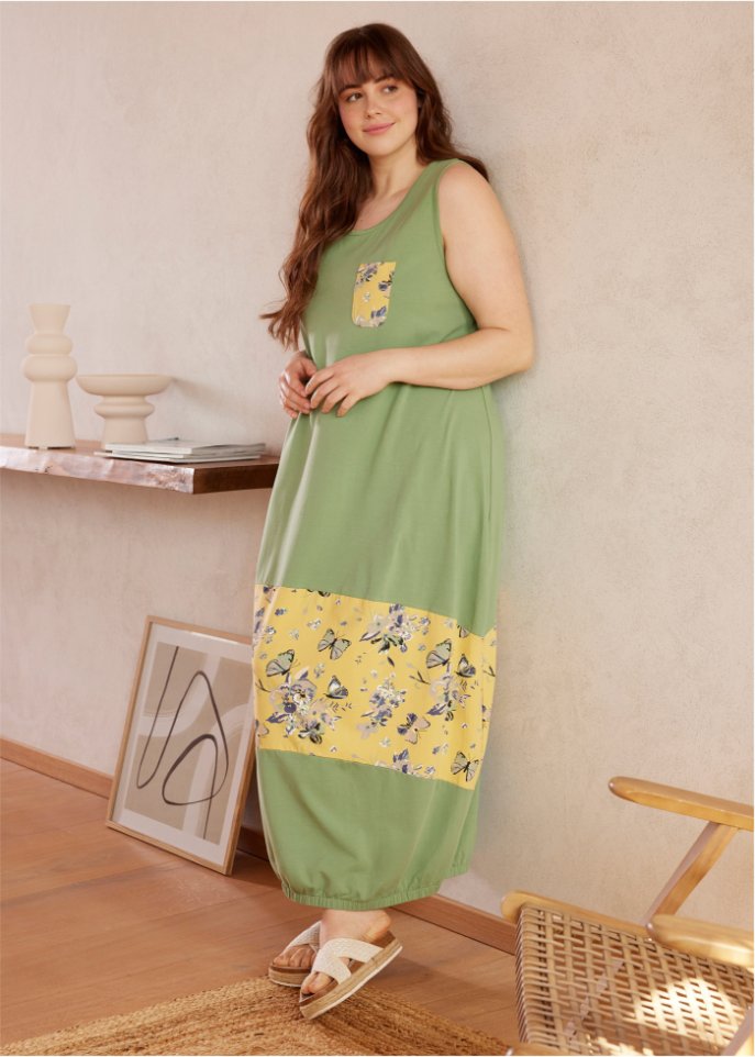 Maxi Baumwoll-Kleid in O-Form