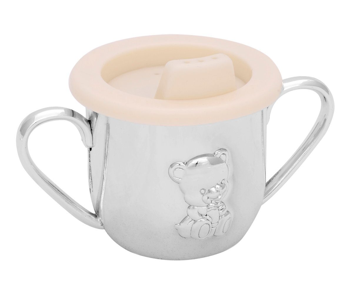 Brillibrum Trinklernbecher Schnabelbecher Baby versilbert anlaufgeschützt Spülmaschinenfest Trinklernbecher für Kleinkinder Geschenk-Idee Taufgeschenk mit Bärchen, Metall