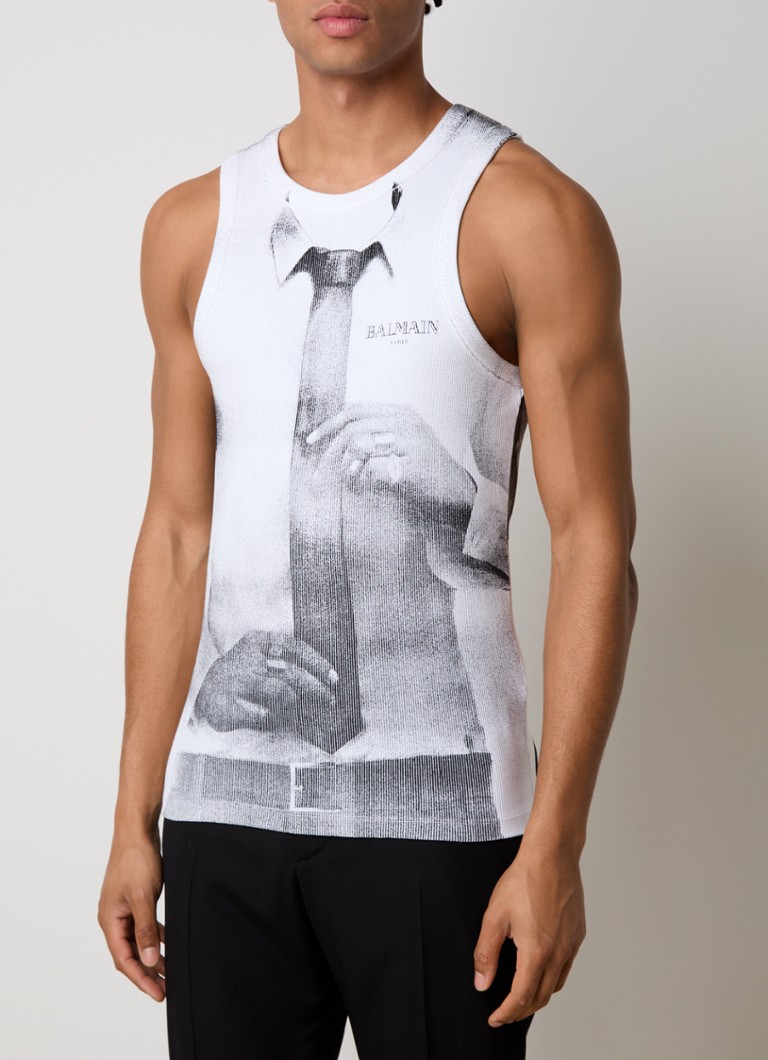Balmain Tank top with ribbed structure and logo print