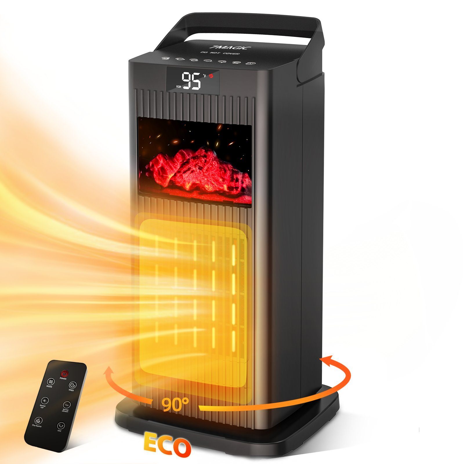 7Magic Heizlüfter Energiesparender Heizgerät 1500W Heizstrahler Leise Standheizstrahler, 1500 W, Elektro Kamin,90° Oszillierend Elektroheizung,12 Std. Timer