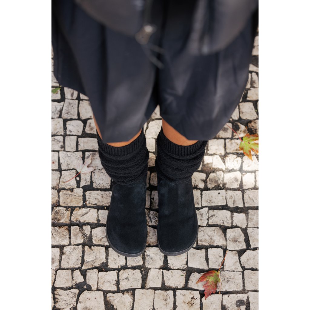 Shapen Knitty Black Leather Barfußstiefel