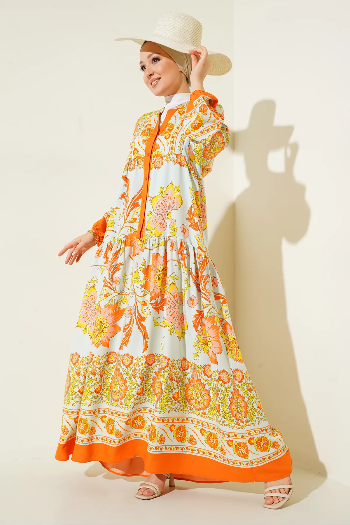 Bigdart  2423 Authentisches gemustertes Kleid – Orange