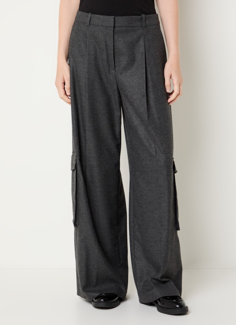 Pantaloni HUGO BOSS Herota cu talie înaltă și croială largă, cu revere