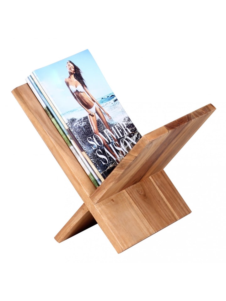 KADIMA DESIGN Zeitungsständer MUMBAI Massivholz X-Form 31 cm in Akazie günstig kaufen onesize