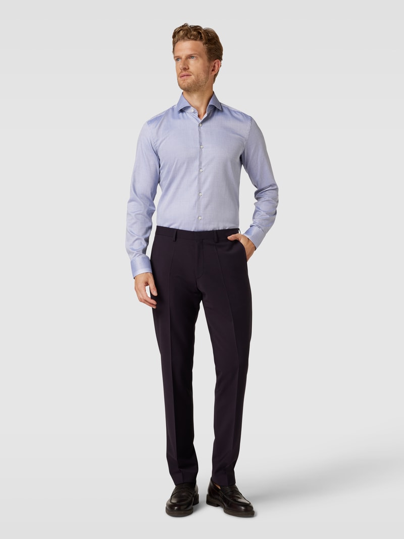 Slim Fit Businesshemd mit Allover-Muster Modell 'Hank Spread' in blau