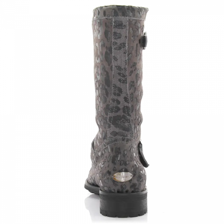 Jimmy Choo - Stiefel Kalbsleder Veloursleder Leo Print Zierschnalle grau - grau