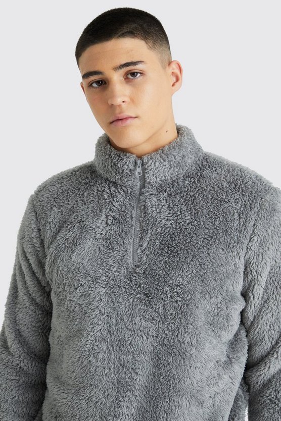 Kastiges Oversize Borg-Sweatshirt mit Trichterkragen