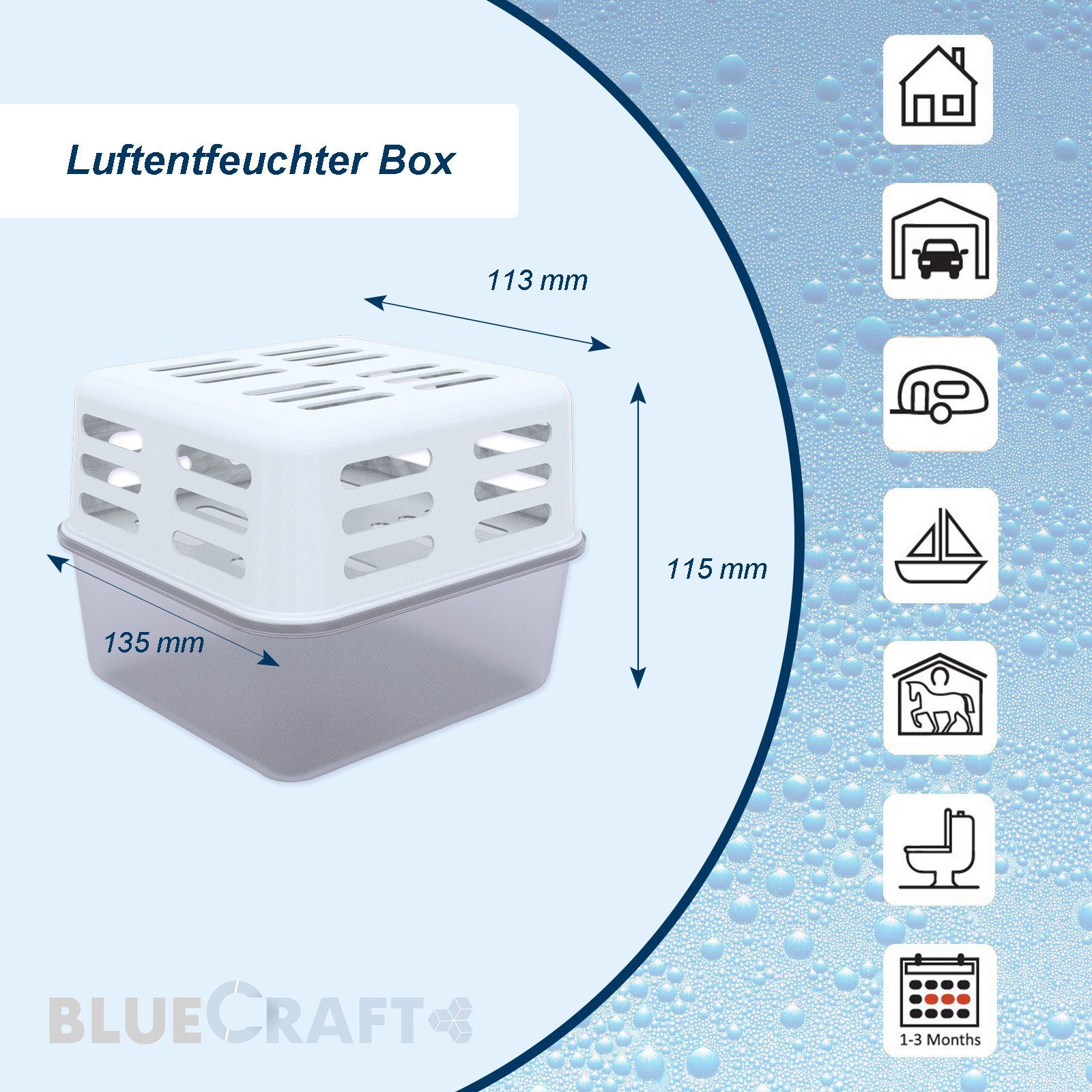 BlueCraft Luftentfeuchter-Nachfüllpack Raumenfeuchter Set Nachfüller gegen Schimmel 4x Box, inkl. 4 x 450g Entfeuchter Granulat Vliesbeutel Schlafzimmer Wohnung