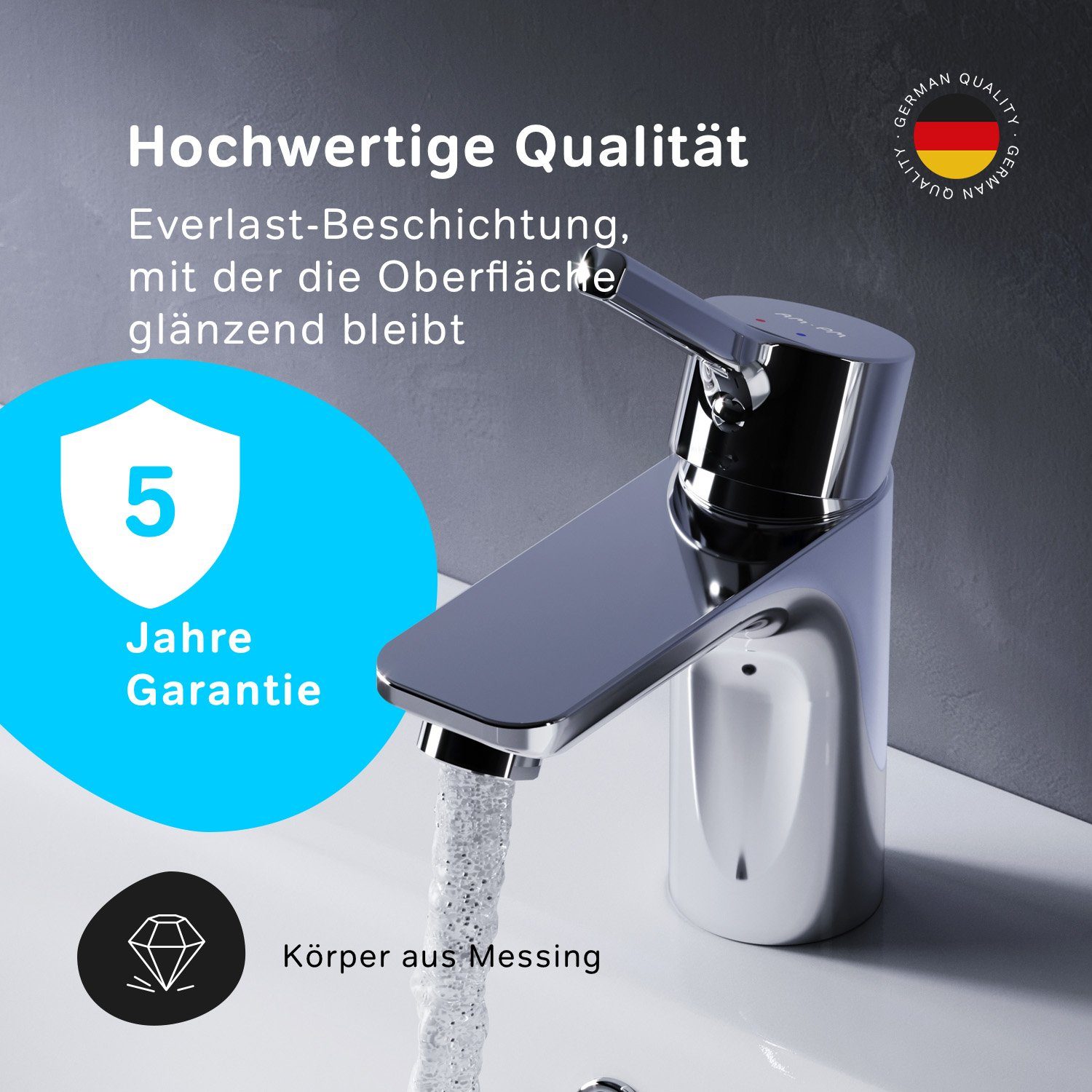AM.PM Waschtischarmatur X joy S inkl. Klick-Ablaufgarnitur keramikkartusche, flexibler G 3/8-Anschluss, Klick-Ablaufgarnitur