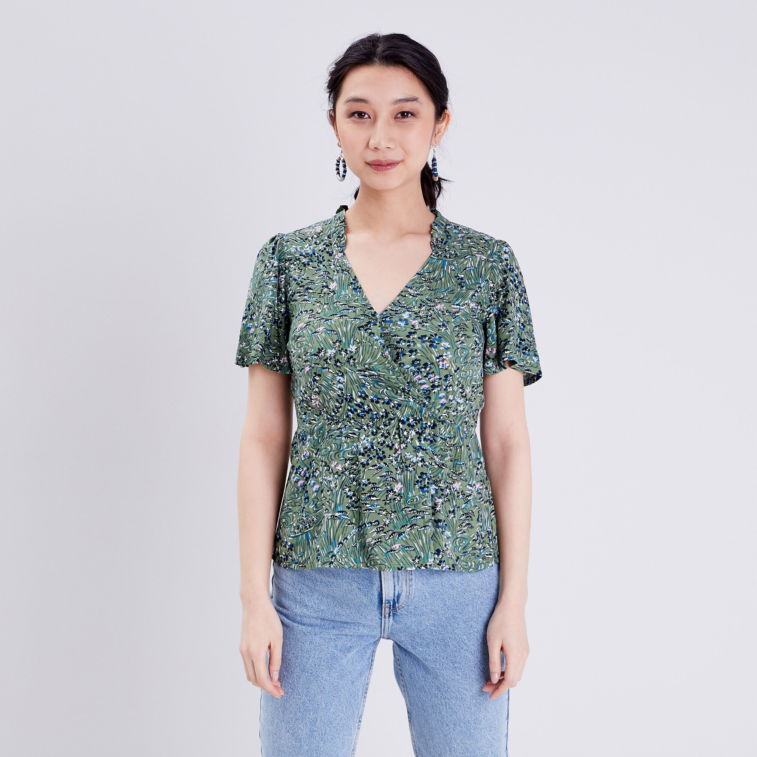 Blouse manches courtes vert pastel femme | Cache Cache