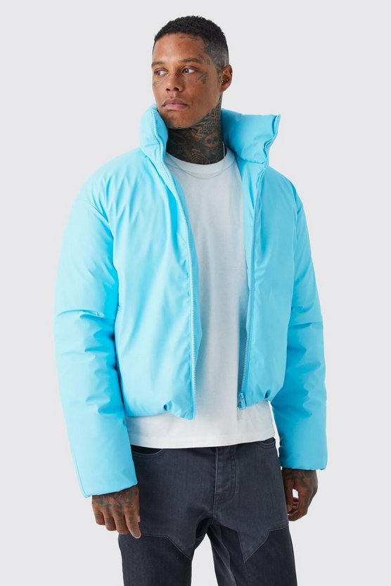 Kastige beschichtete Steppjacke mit Trichterkragen