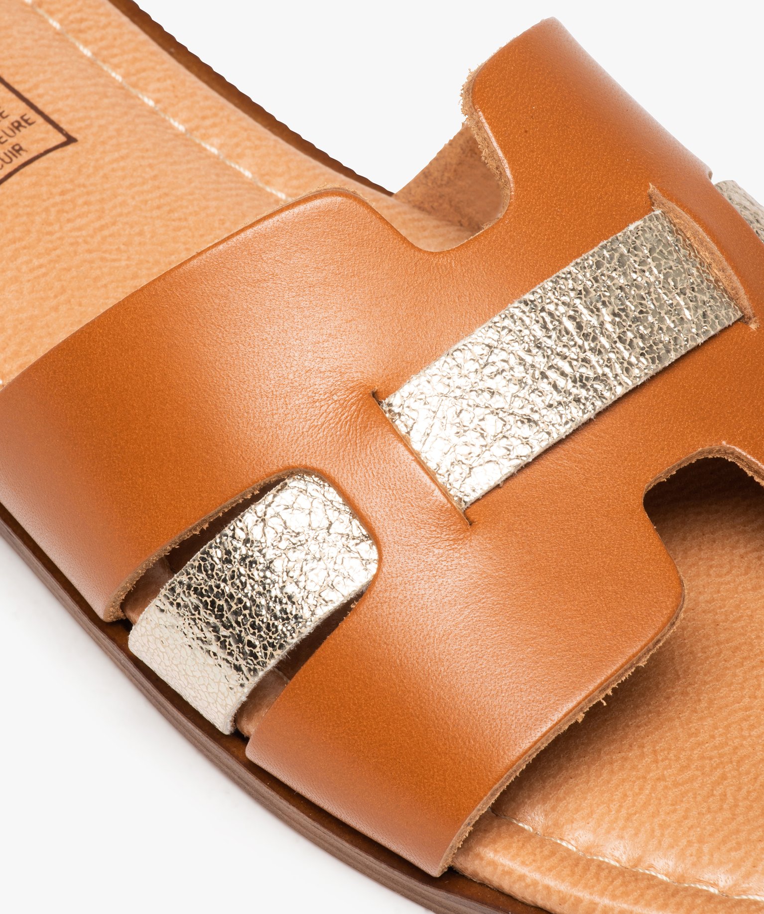 Mules femme avec dessus en cuir et bride scintillante - Tanéo marron | GEMO