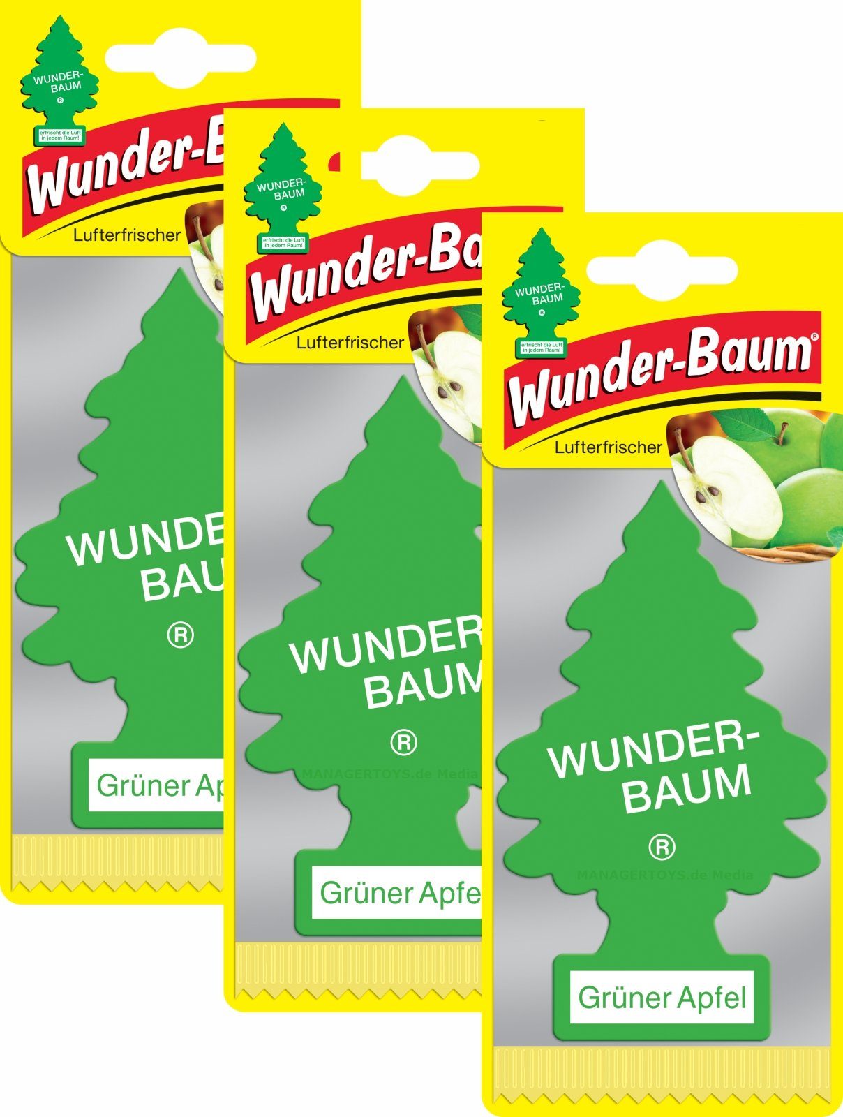 Wunder-Baum Luftreiniger Apfel 3er Duftbäumchen Wunderbaum 3 Set Lufterfrischer Green Apple
