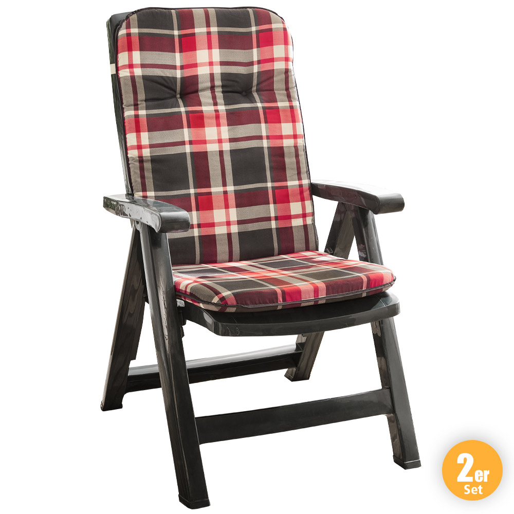 Sun Garden Solax-Sunshine Hochlehner-Polsterauflage, je ca. 116 x 50 x 5 cm - Karo Rot, 2er-Set