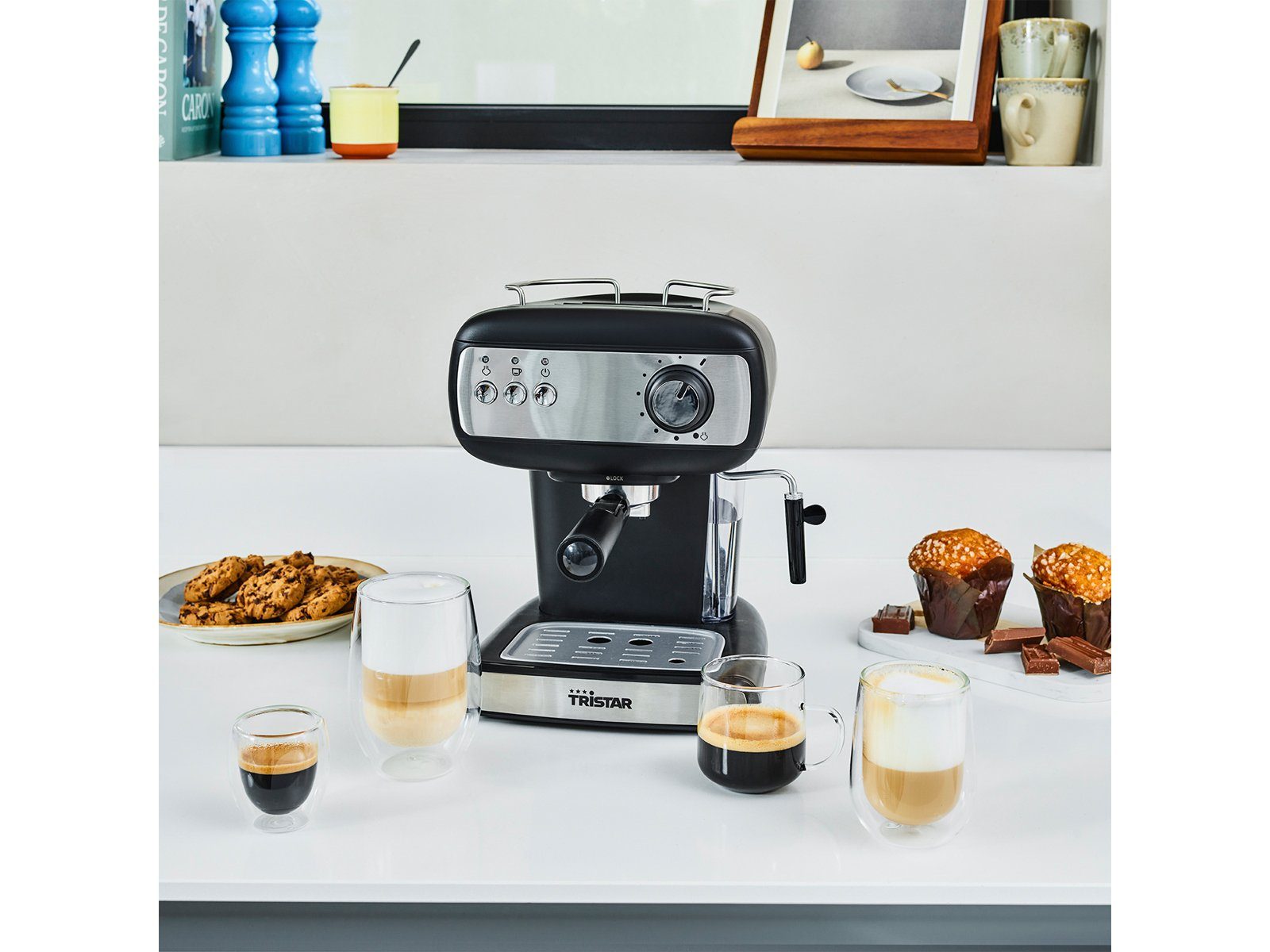 Tristar Espressomaschine, italienische Siebdruck Kaffee Siebträger-Maschine mit Milchaufschäumer