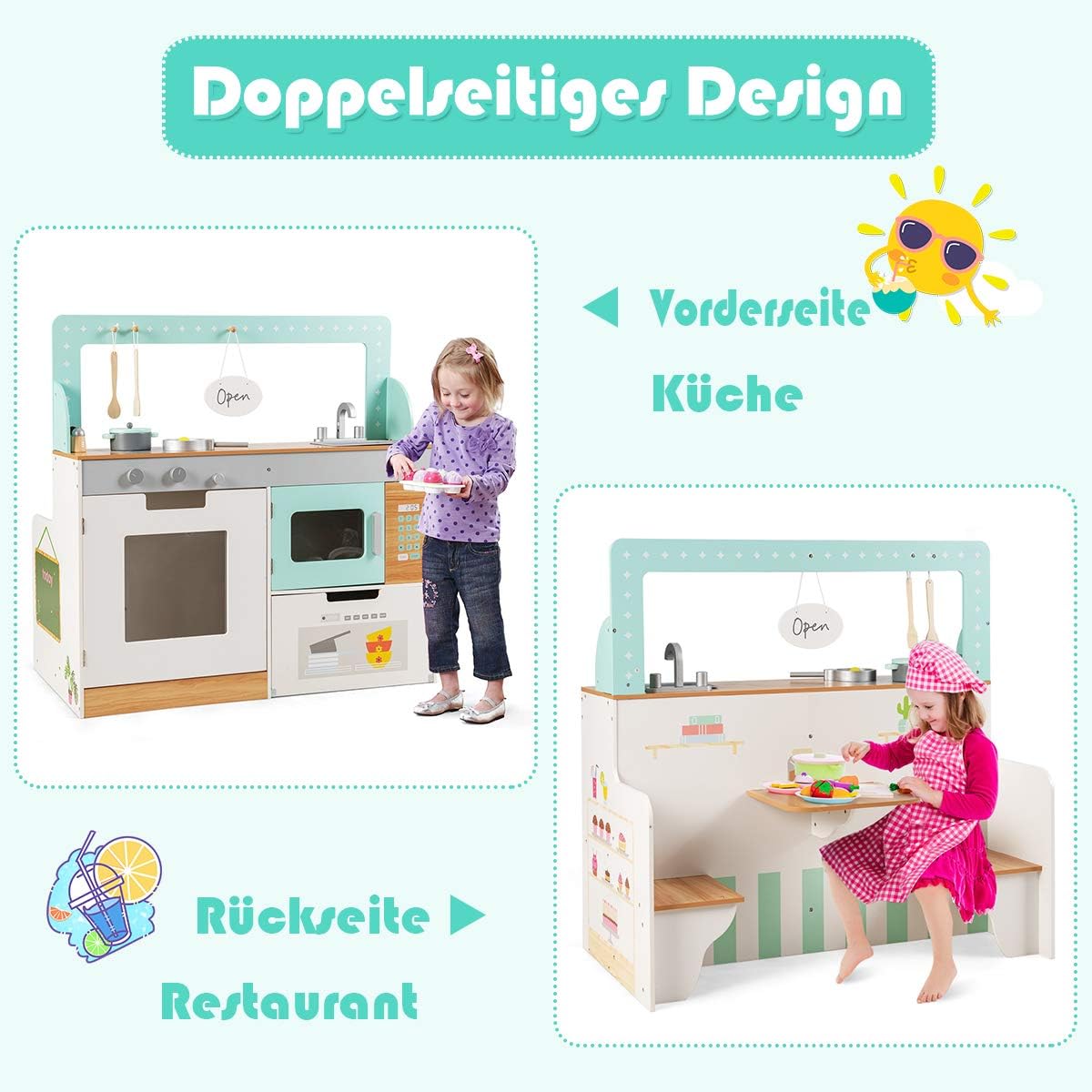 Costway COSTWAY 2 in 1 Kinderküche und Restaurant, doppelseitiges Rollenspiel Set