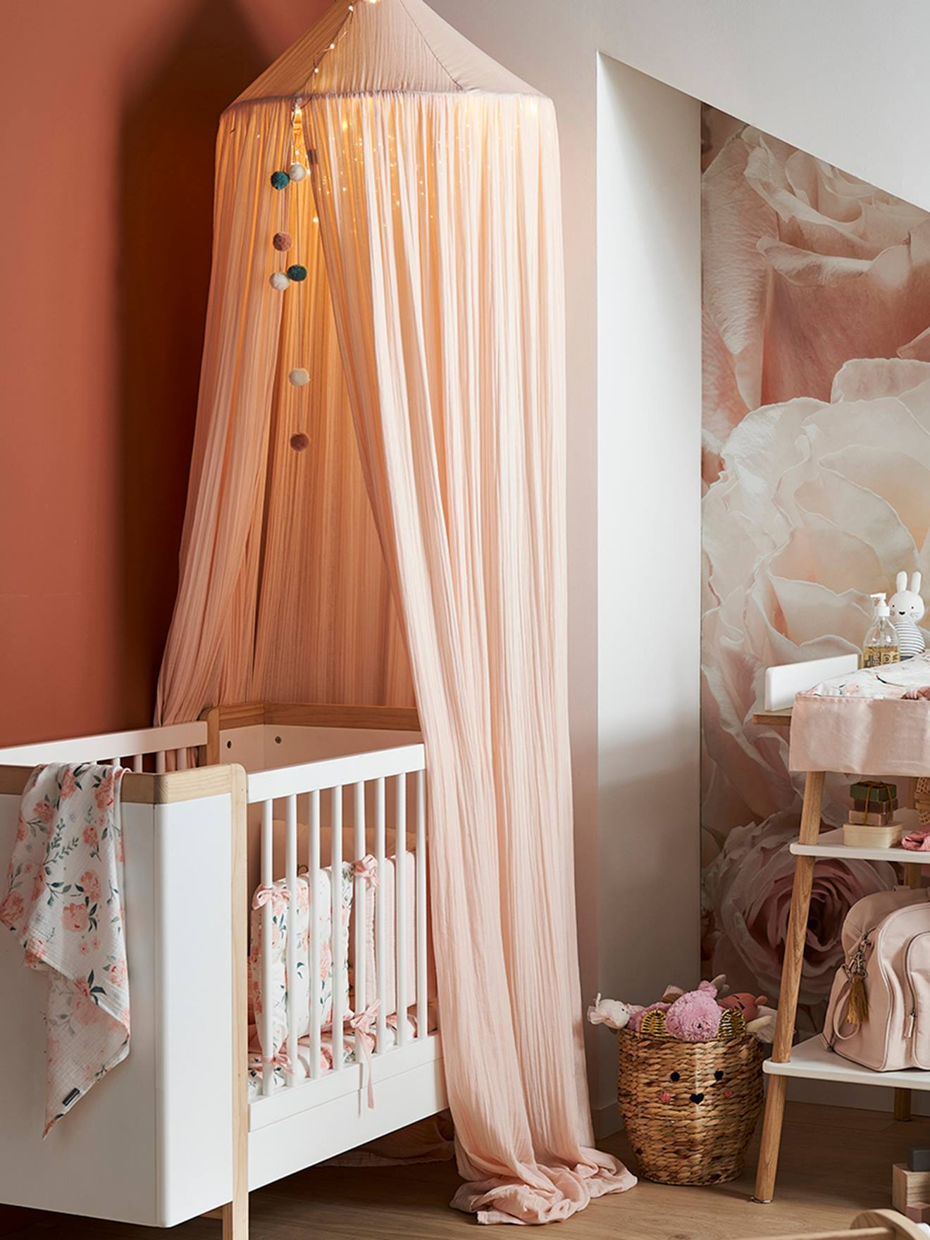 Ciel de lit en gaze de coton EAU DE ROSE rose