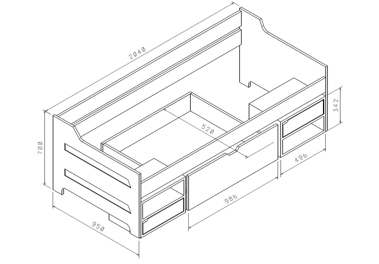 Relita RELITA - Kojenbett LEVI 90x200 Buche massiv natur lackiert, inkl. Rollrost, 3 Schubladen, 2 Fächer