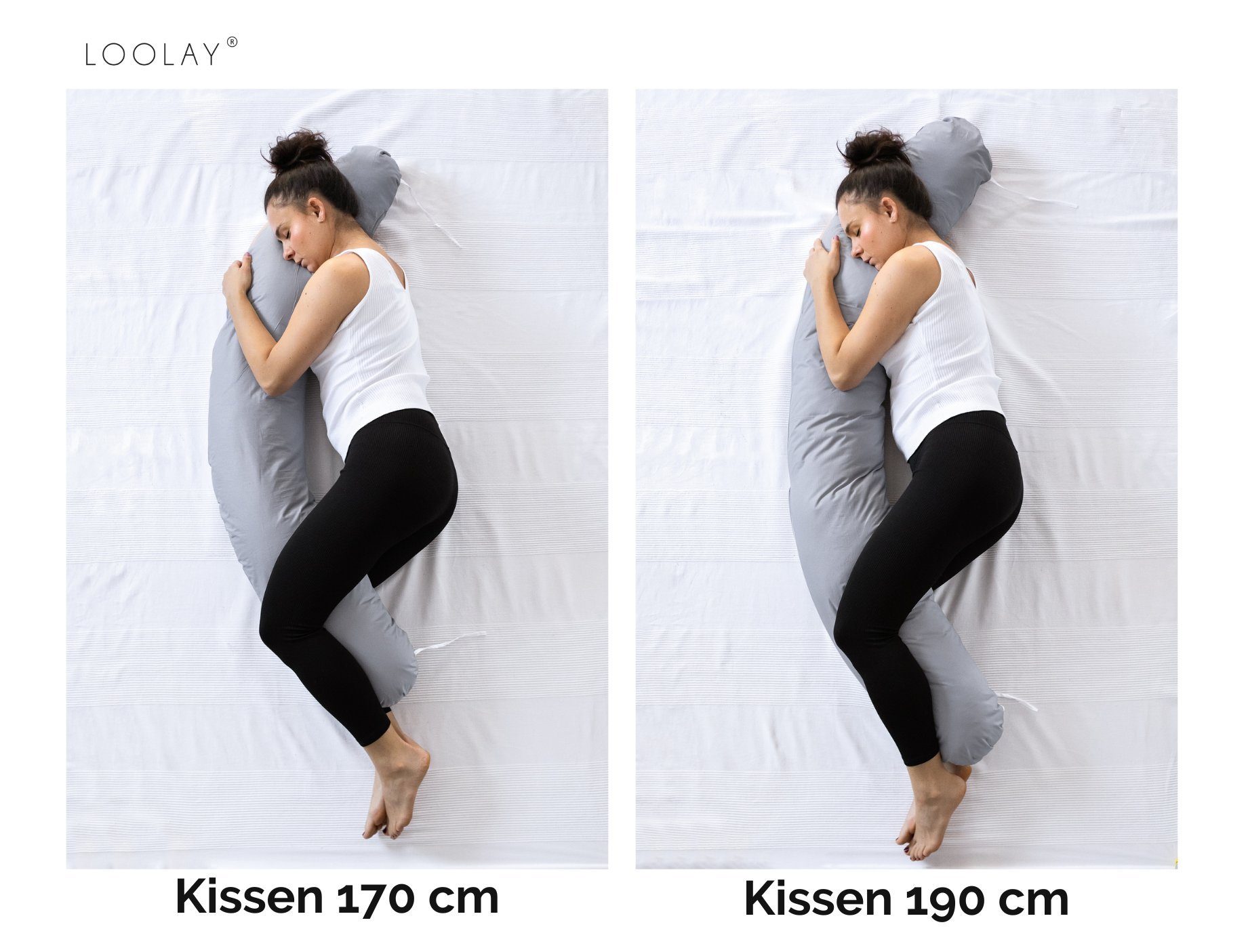 Loolay Seitenschläferkissen CLASSIC 170 & 190 cm SEITENSCHLÄFERKISSEN Schwangerschaftskissen, Classic WEIß, GRAU, BEIGE Stillkissen im Size M/L oder XL/XXL, Standard & X-LARGE GROß Lagerungskissen inkl. 100% Baumwolle Bezug, LOOLAY® - 100% Europäisch
