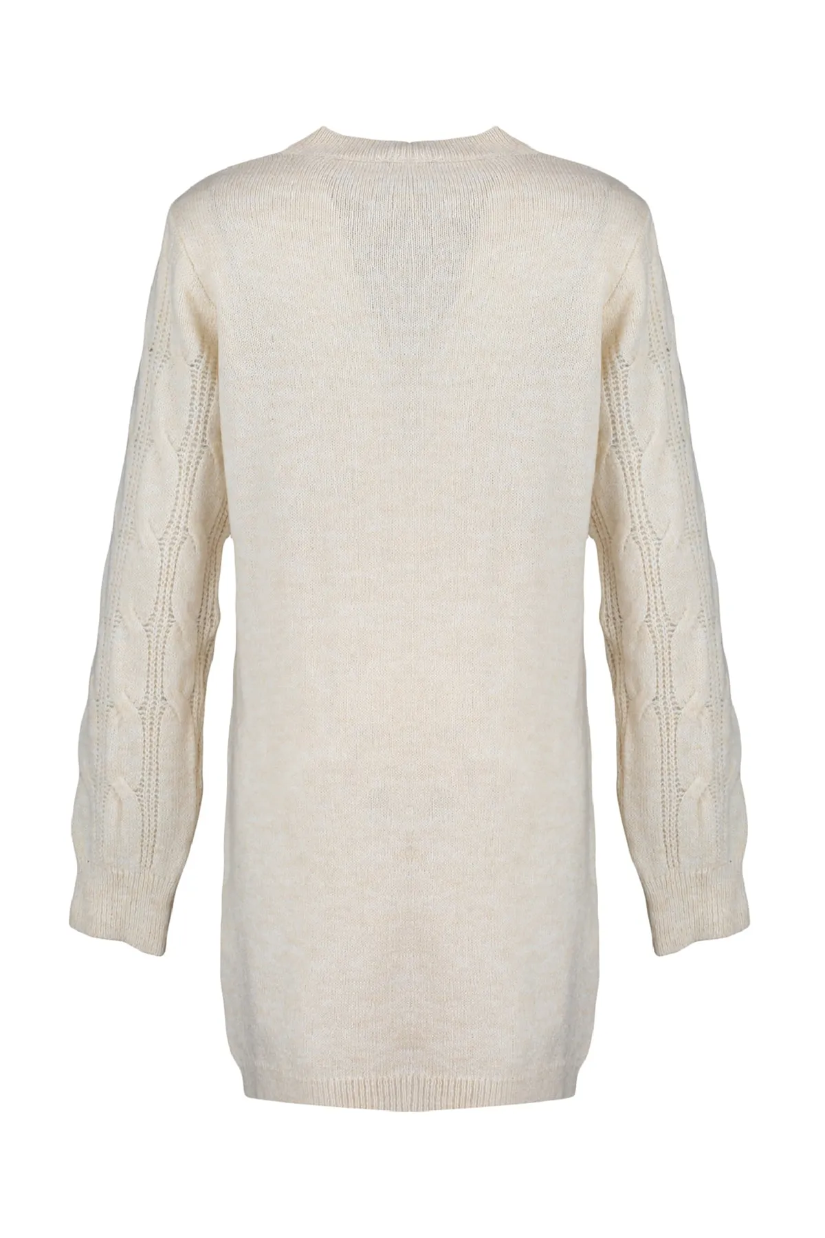 Trendyol Collection  Beige gestricktes, detailliertes Strickkleid aus Wolle TWOAW23EL00829