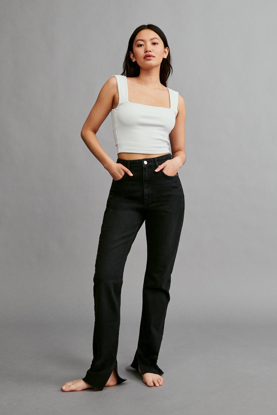 High waist slit jeans