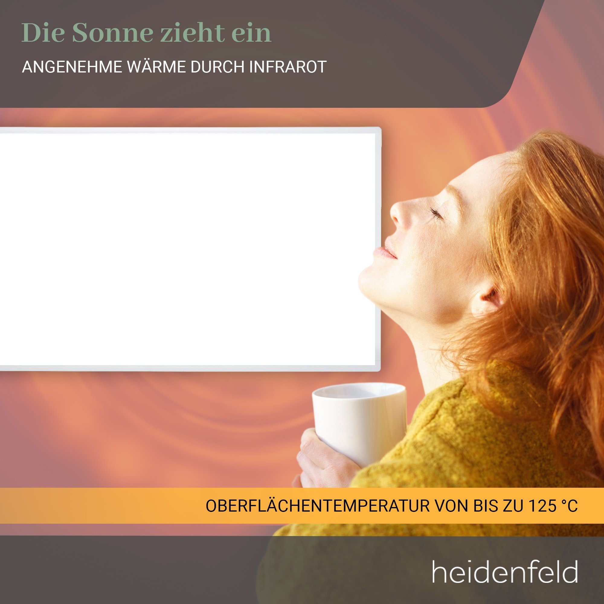Heidenfeld Infrarotheizung 300 - 1200 W Wand Elektroheizung HF-HP100-2 - 10 J. Garantie, App-Steuerung - Infrarot Wandheizung Heizkörper Elektroheizkörper
