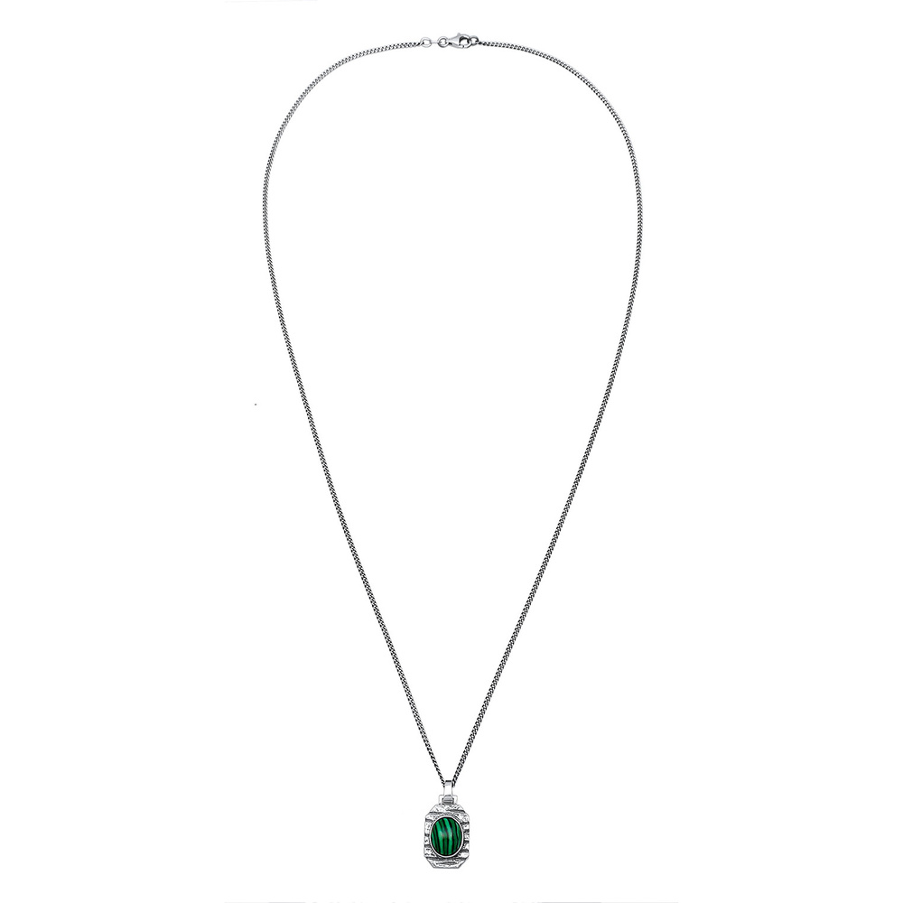 KUZZOI KUZZOI Collier Hommes Pendentif Hexagonal Robuste avec Malachite Vert en Argent S Bijoux