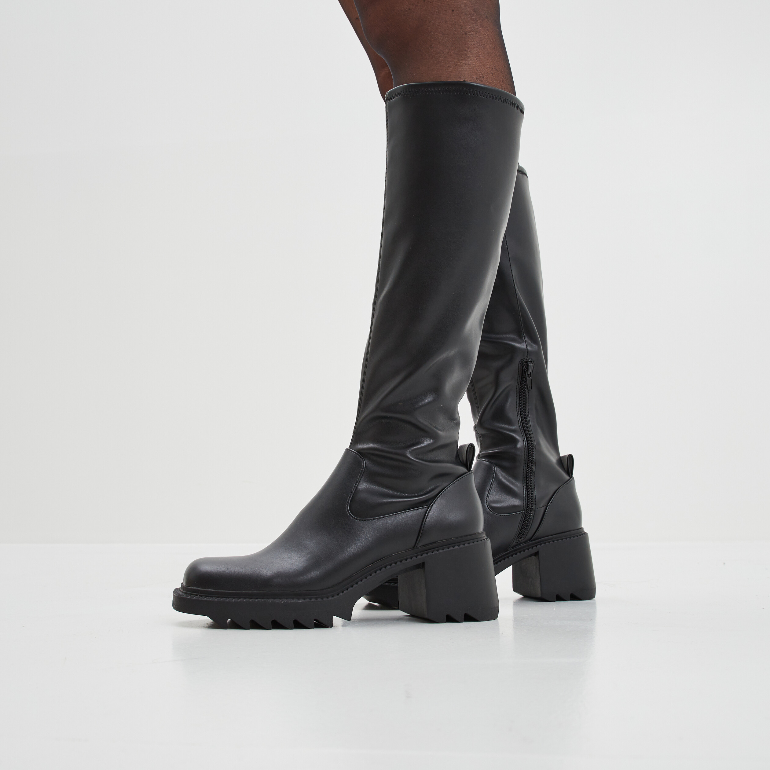 Bottes hautes semelles chunky noir femme | La Halle
