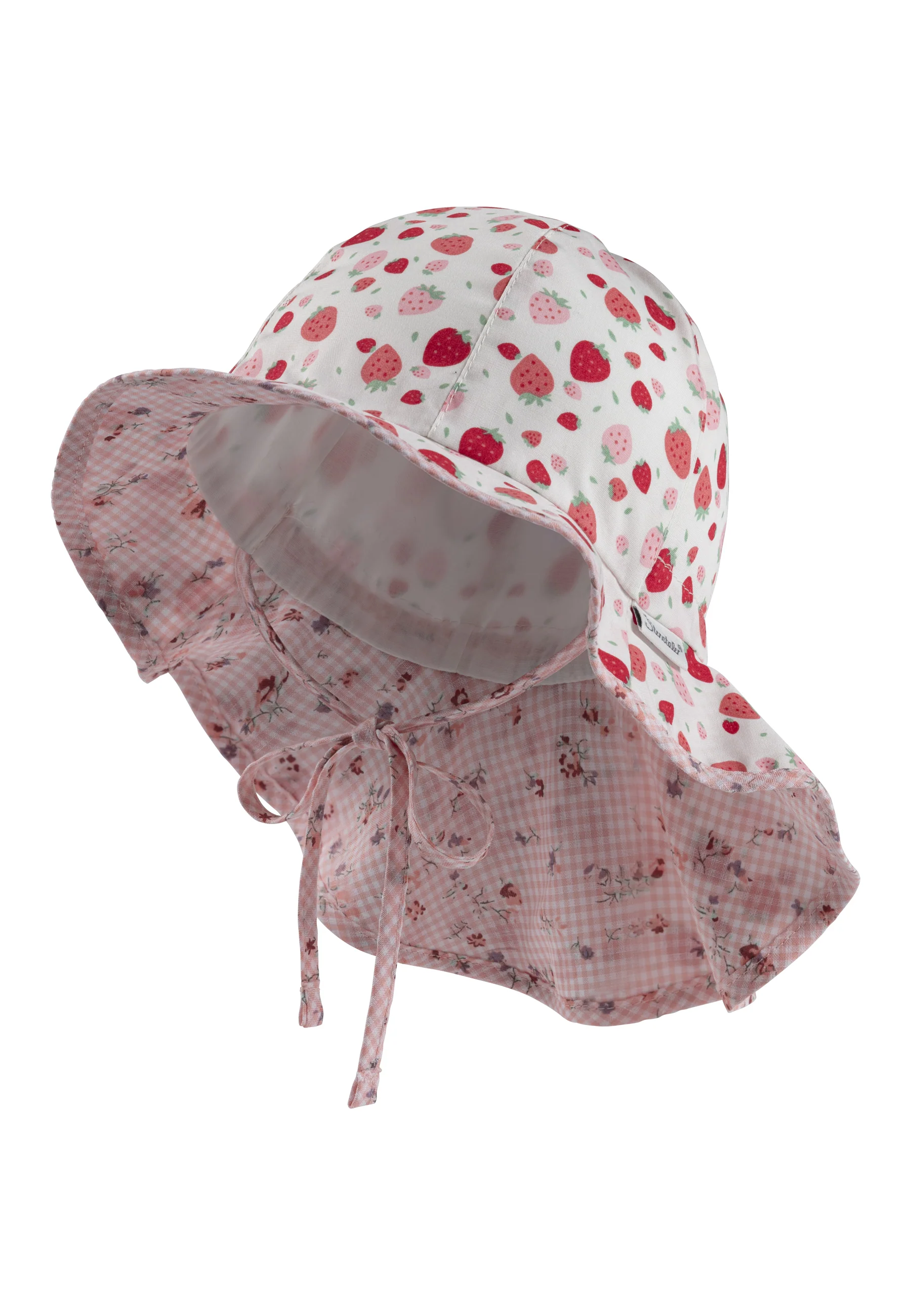 Sonnenhut bedruckt mit Erdbeeren in ecru